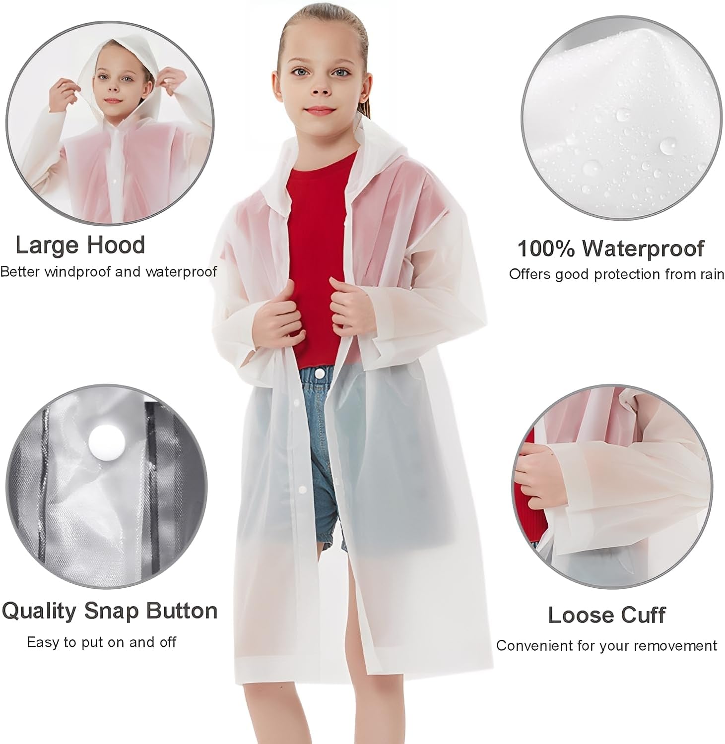 Rain Ponchos Raincoats for Kids, Reusable Boys Girls Rain Jackets Emergency with Hood for Family Disney Travel Outdoor - Image 3