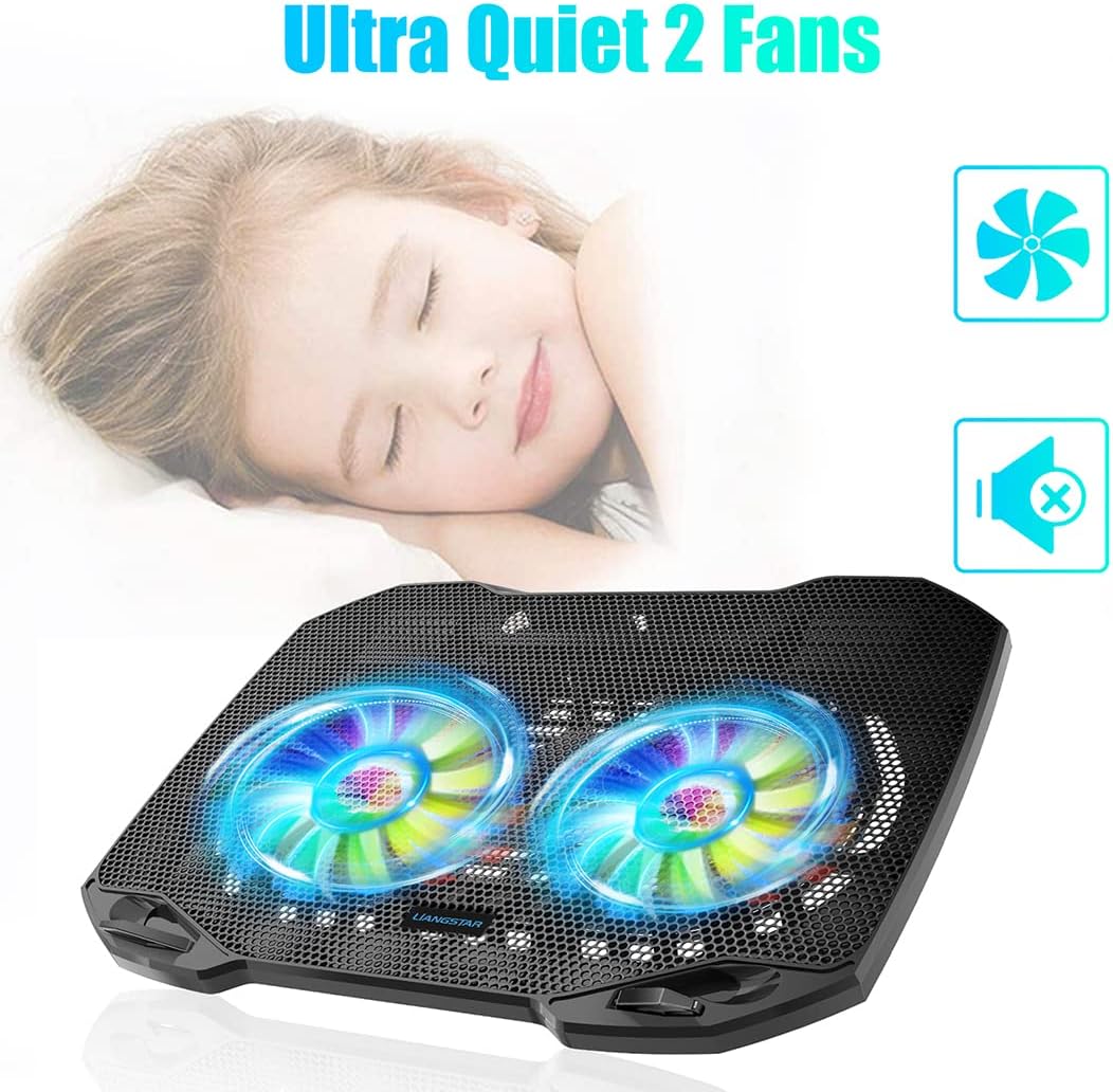 LIANGSTAR Laptop Cooling Pad, Gaming Laptop Cooler with 2 Quiet Big Fans, RGB 7 Color Light Change, Portable USB Laptop Stand 11 to 15.6 Inch, Slim and Easy Carry Working Study Outdoor Travel - Image 2