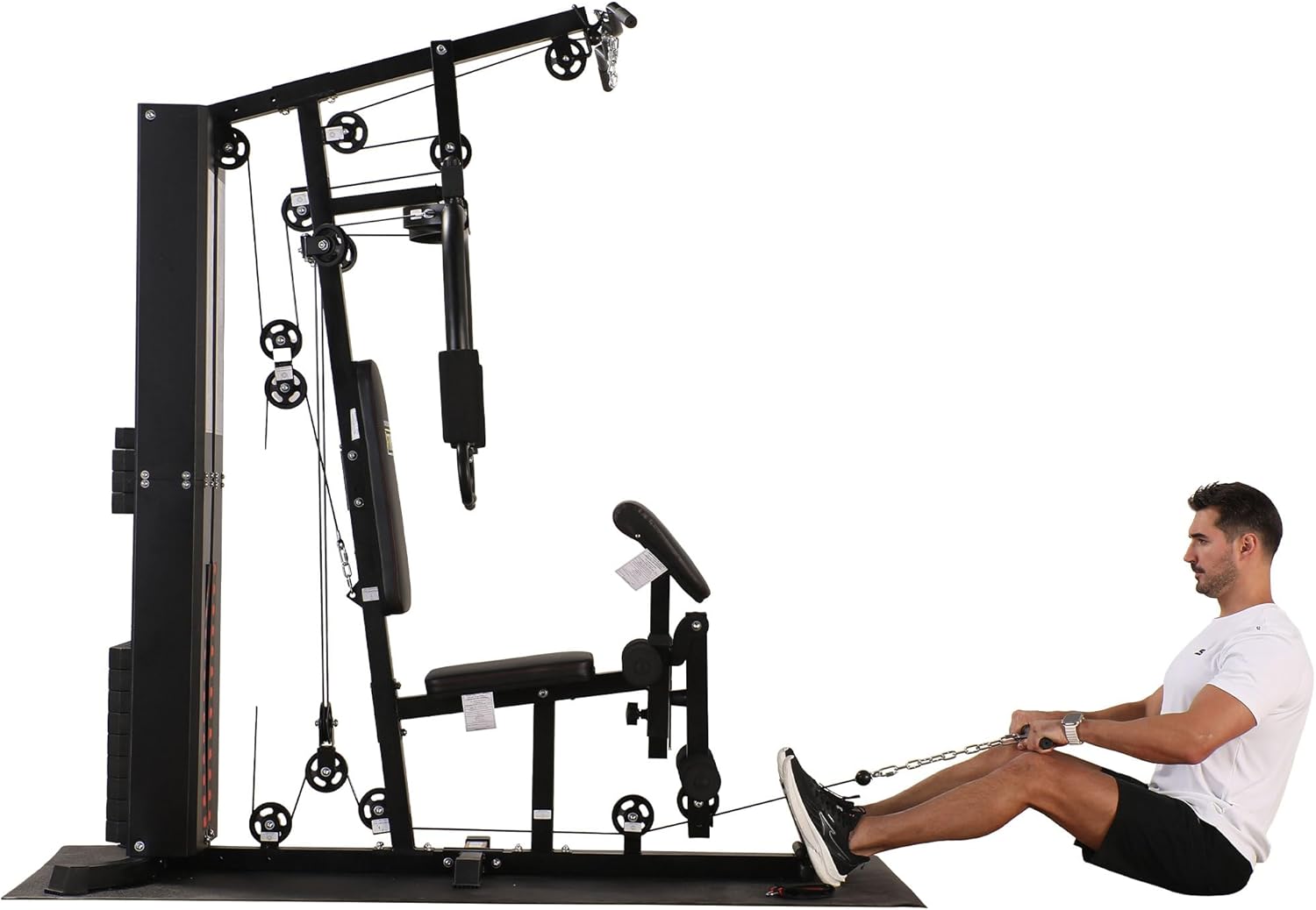 BalanceFrom Multifunctional Steel Frame Home Gym Machine with Floor Mat – Strength Training Workout Station with 160-Pound Weight Stack, Lat Pull & Low Row Bars, 4-Roll Leg Developer & Press - Image 9