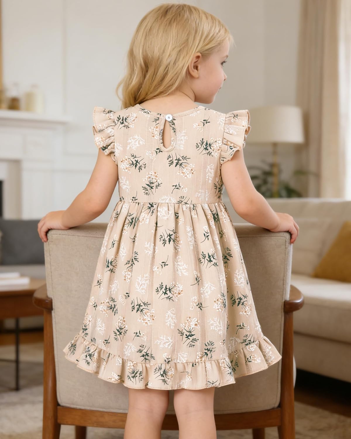 YALLET Toddler Baby Girl Dress Flutter Sleeves Kids Casual Dresses Ruffled Hem Cute Print Girl Summer Outfit for Beach Party - Image 6