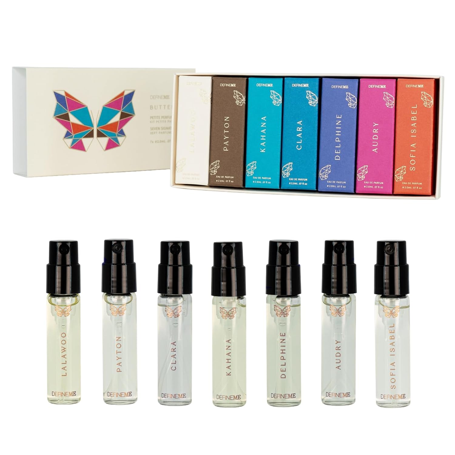 DefineMe Natural Perfume, 7 Scent Gift Set, Lalawoo, Sofia Isabel, Kahana, Audrey, Payton, Delphine, Clara, Perfume Samples for Women, Petite Kit