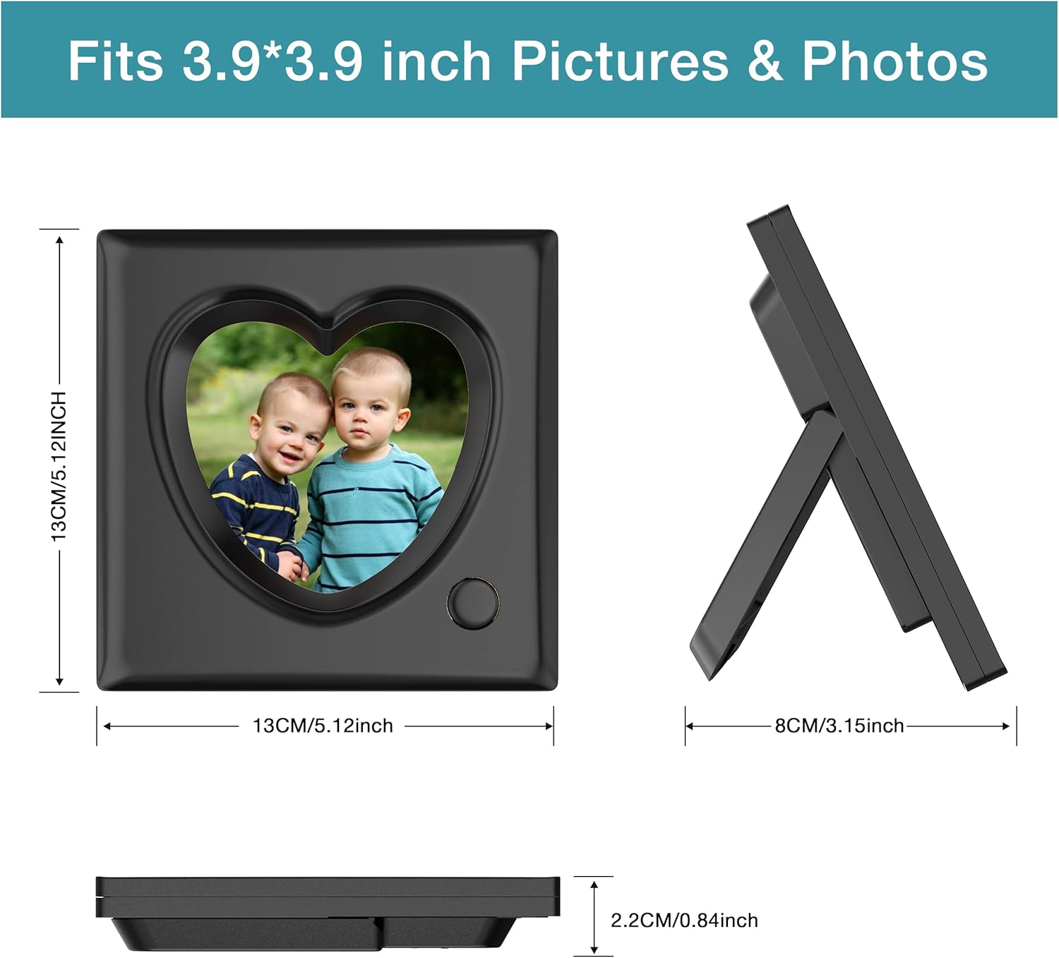 KWANWA Recordable Picture Frame – 20-Second Voice Recording, 3.9x3.9 Heart Shape Photo Frame, Personalized Keepsake for Loved Ones, Memorial, Long Distance, Birthday, Christmas, Mother's Day, Wedding – Tabletop Display for Home Office Desk - Image 3