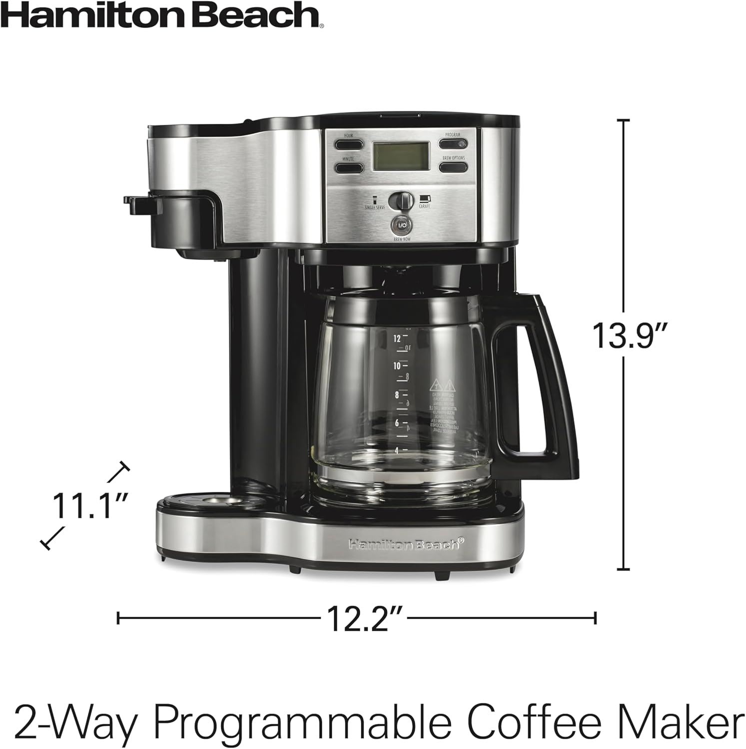 Hamilton Beach 2-Way Programmable Coffee Maker, 12 Cup Glass Carafe And Single Serve Coffee Maker, Black with Stainless Steel Accents, 49980RG - Image 8