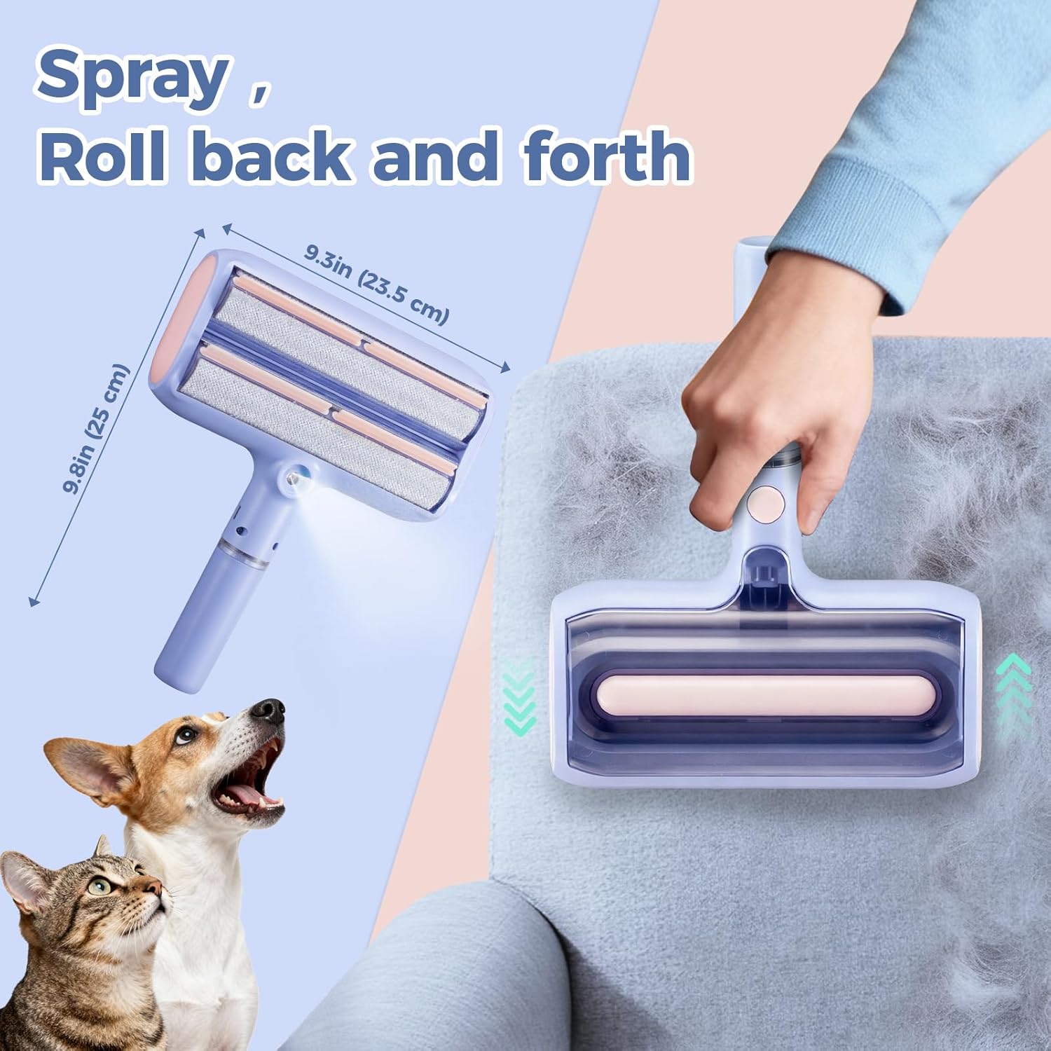Pet Hair Remover, Pet Hair Removal Tool, Reusable Lint Roller with Double Roller,Cat and Dog Hair Remover for Furniture, Couch, Carpet, Car, Dual Trapping compartments with Spray Function - Image 2