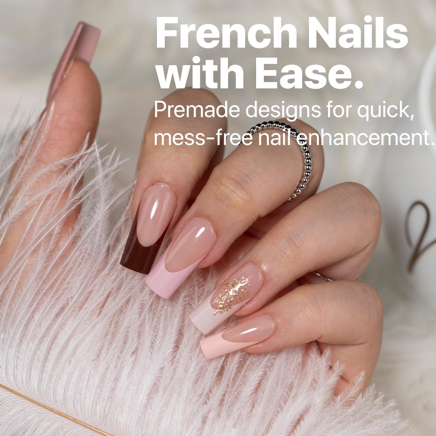 SXC Cosmetics French Tip Press On Nails - Skin Tone Nude and Color Series, Medium Square X-Pro Tips Starter Kit ST117KIT - Image 2