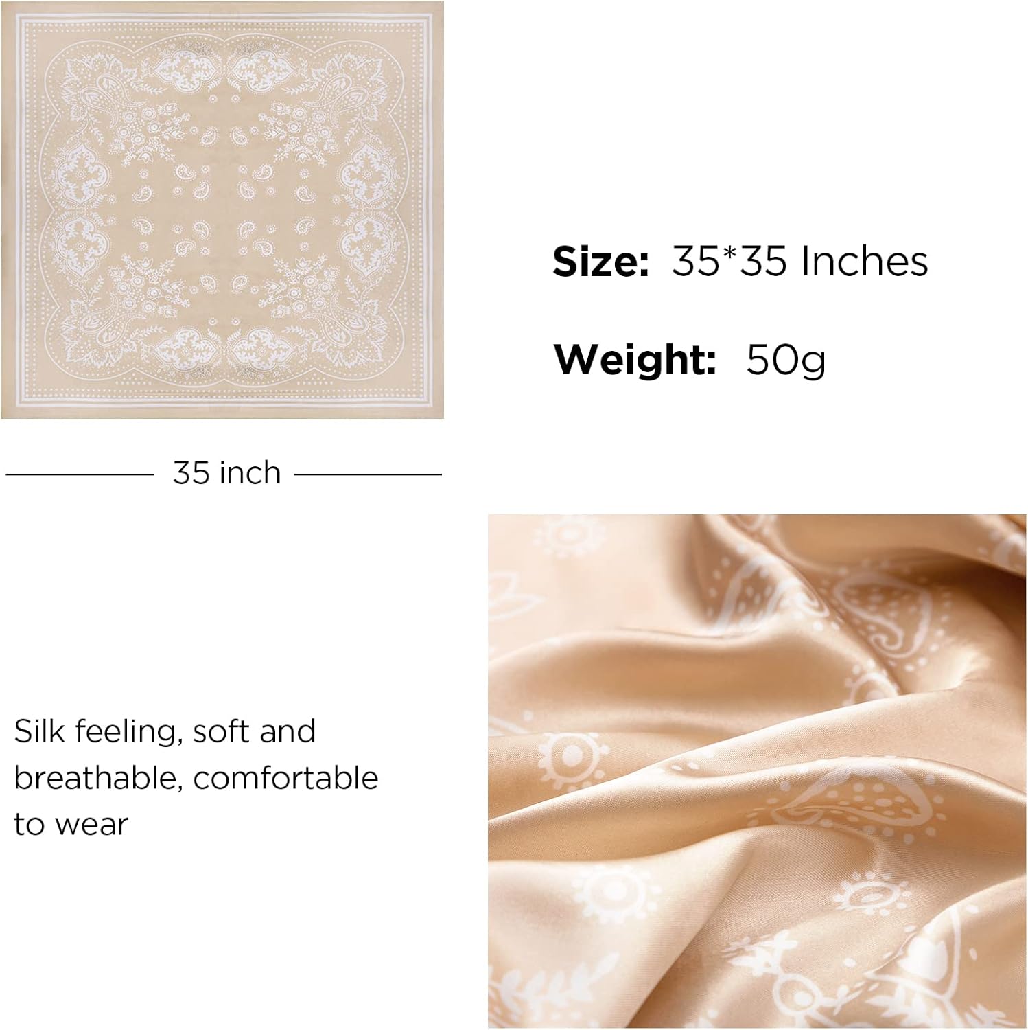 HBselect 4PCS Head Scarf for Women 35” Head Scarves Silk Like Satin Neck Scarfs Square Bandana Hair Wraps Scarf for Sleeping - Image 3