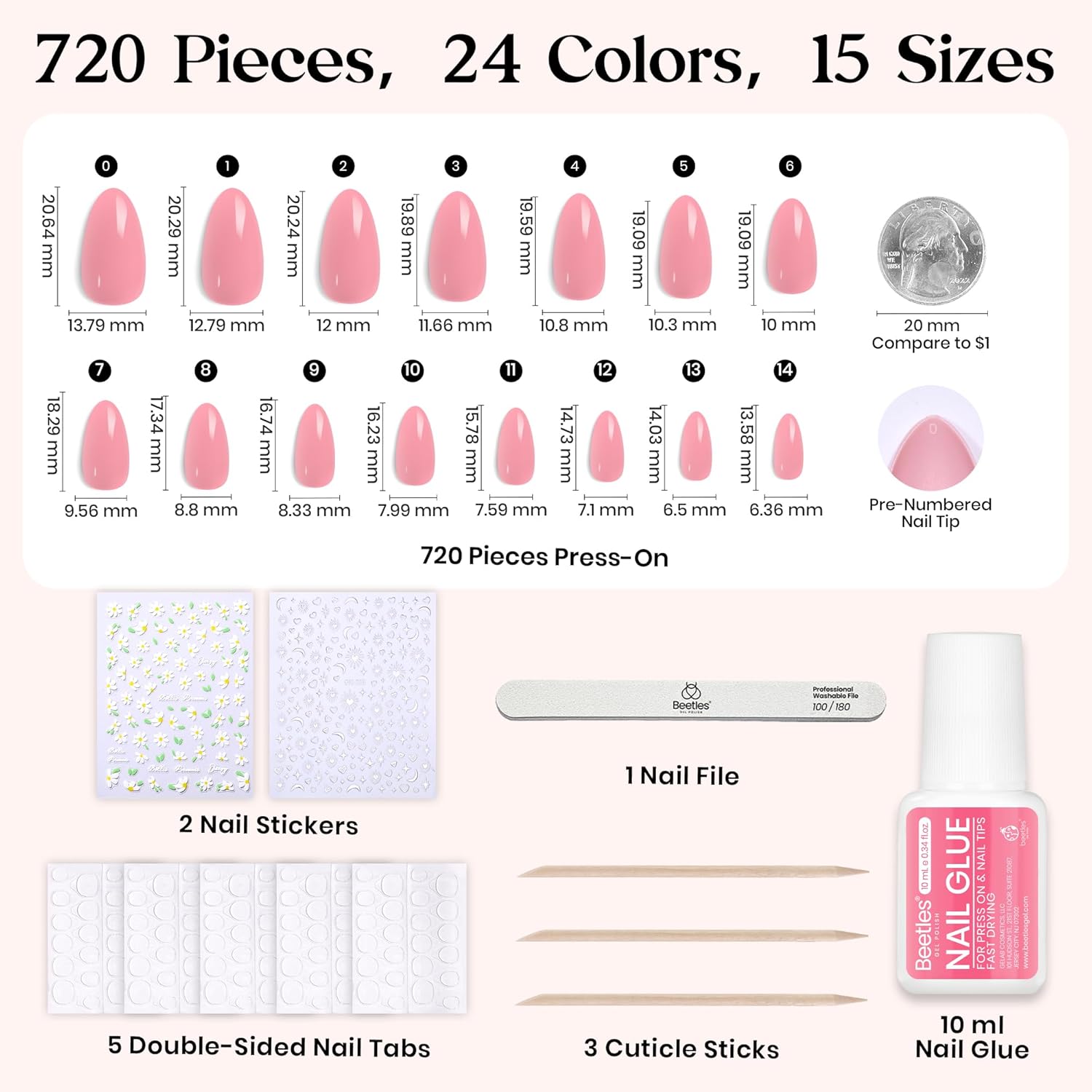 Beetles Press On Nails Kit - Rainbow Gleam | 720Pcs 24 Colors Short Almond Press On Nails | 15 Sizes Matte Glossy Glitter With Nail Glue & Nail Tabs Stickers, Fake Nails Kit Art For Women - Image 6