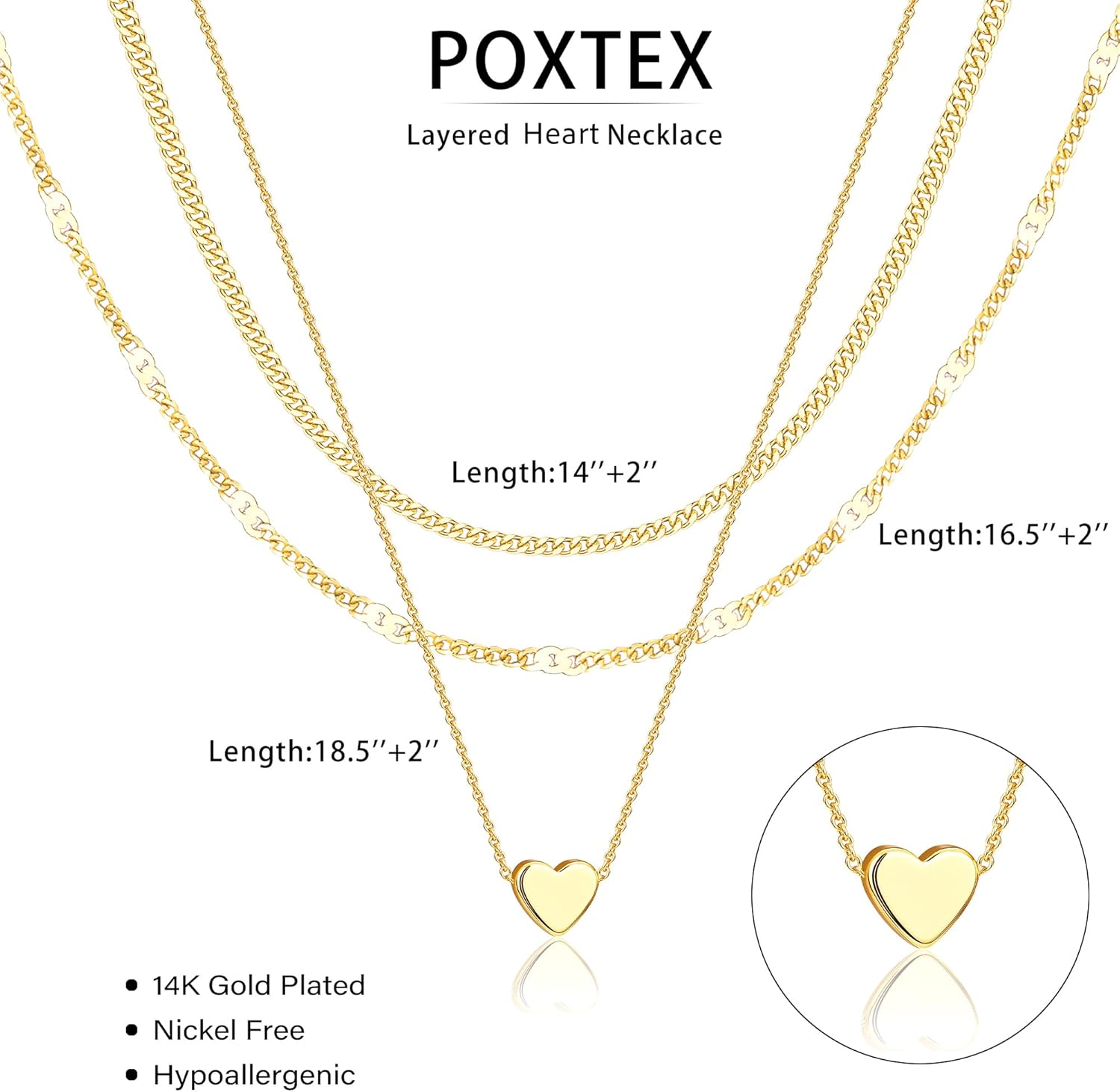 Poxtex Layered Gold Necklaces for Women, Stackable Dainty 14K Gold Silver Plated Trendy Simple Heart Diamond Cross Bow Circle Pendant Paperclip Choker Dot Chain Necklace,Jewelry Set Gifts for Women - Image 6