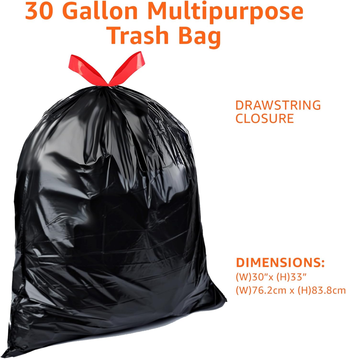 Amazon Basics Multipurpose Drawstring Trash Bags, 30 Gallon Capacity, Tear Resistant, 50 Count (Previously Solimo) - Image 3