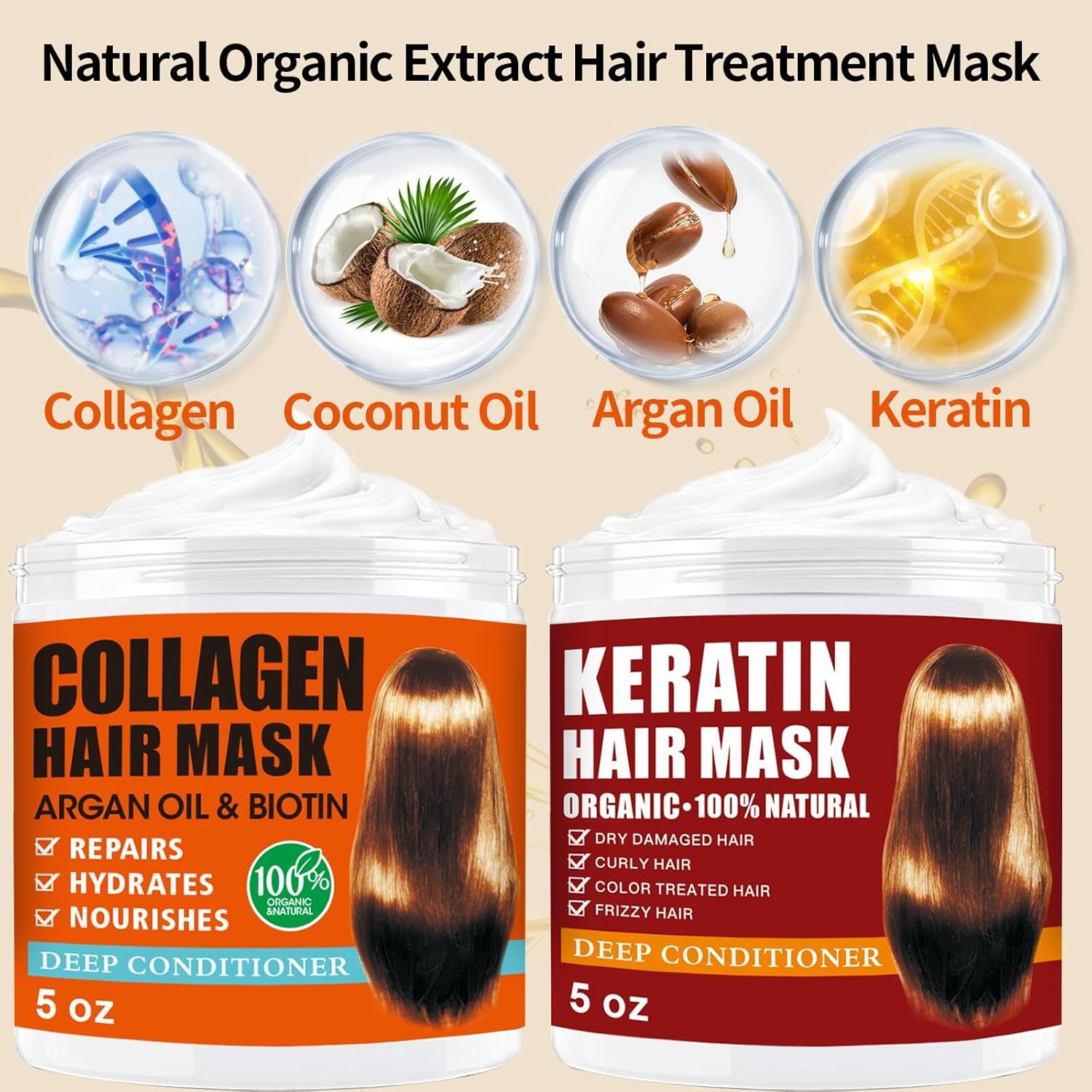 2 Pack Collagen Hair Mask & Keratin Hair Mask,Keratin Hair Treatment,Repair Treatment Deep Conditioning Hair Treatment Mask for Damaged Hair,Hydrating Conditioner with Argan Oil for Dry Hair - Image 7