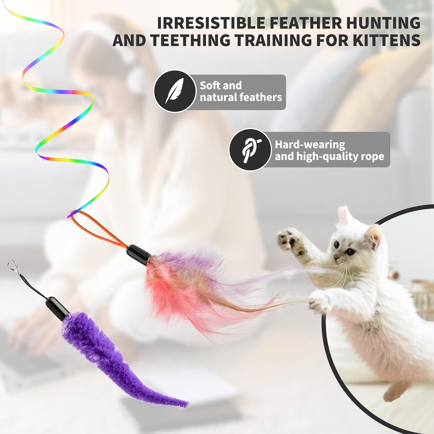 Interactive Cat Toys for Indoor Cats,Automatic Hanging Electric Cat Teaser Door Frame & Doorway,with Feather Mouse String wand Enrichment Chase Toy,Safe Self Play for Bored Multi Cats Households - Image 9