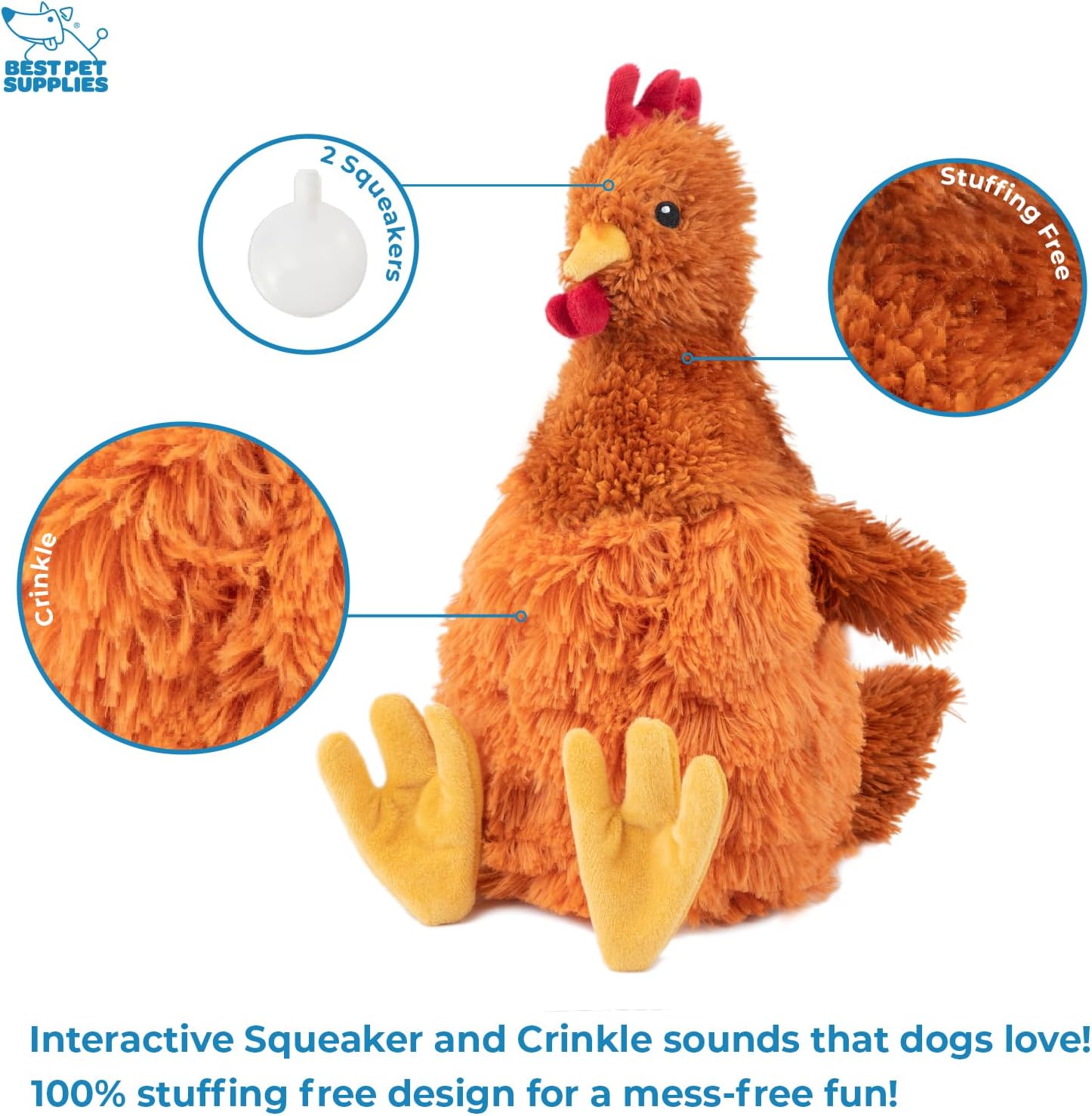 Best Pet Supplies Interactive Squeaky Dog Chew Toy, Ideal Dog Toys for Chewers, Small, Medium & Large Dogs, and Fetch Lovers - Crinkle Chicken (Brown), Large - Image 2
