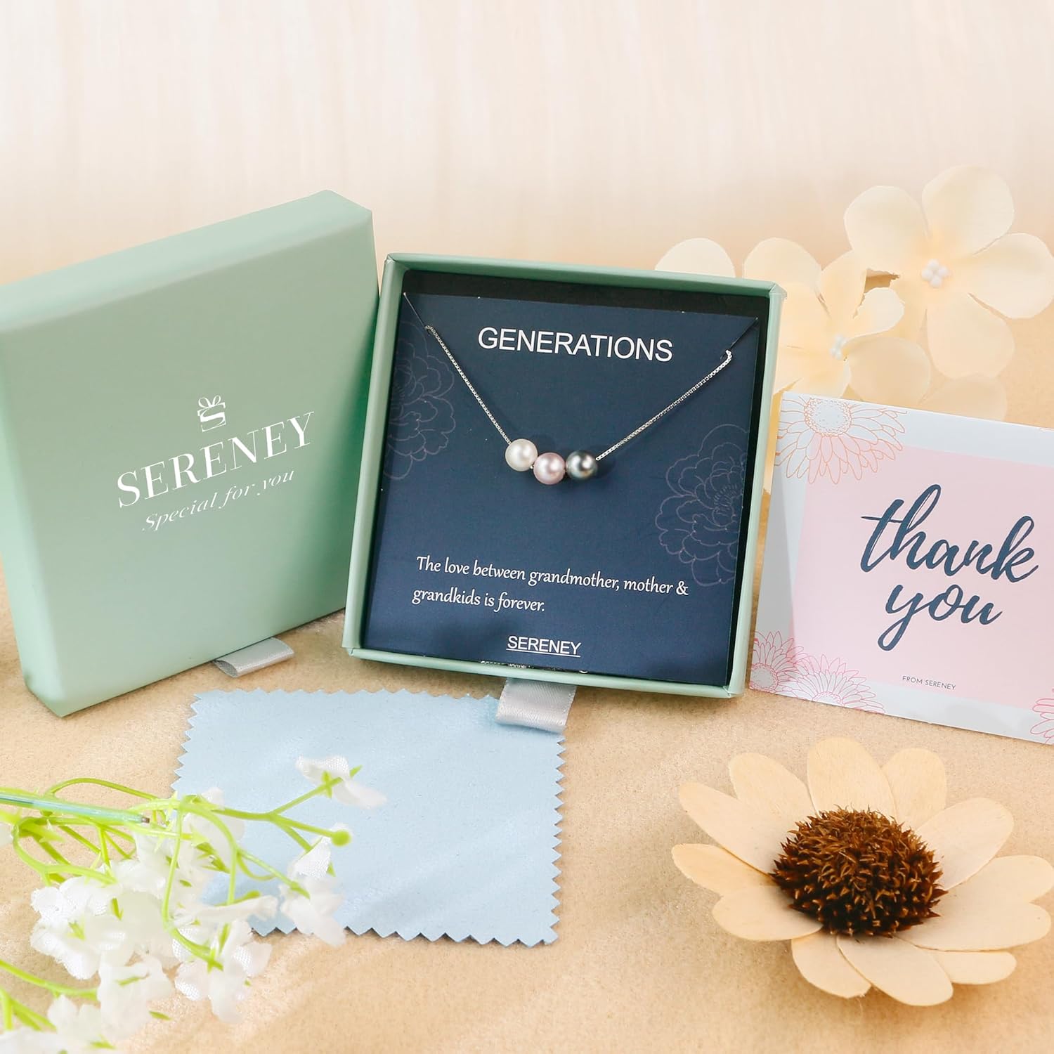Sereney S925 Sterling Silver Grandma Necklace as Mothers Day Gifts for New Grandma, 3 Circles Grandmother Granddaughter Jewelry for Mom Nana, 3 Sterling Silver Pearl Jewelry as New Grandmother Gifts - Image 4