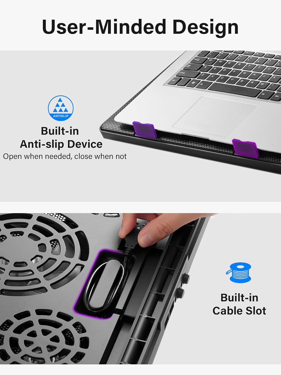Kootek Laptop Cooling Pad, Laptop Cooler with 5 Quiet Fans for 12"-17" Computer PC Notebook Gaming Laptop Fan, Height Adjustable Laptop Cooling Stand Laptop Accessories (Purple) - Image 5