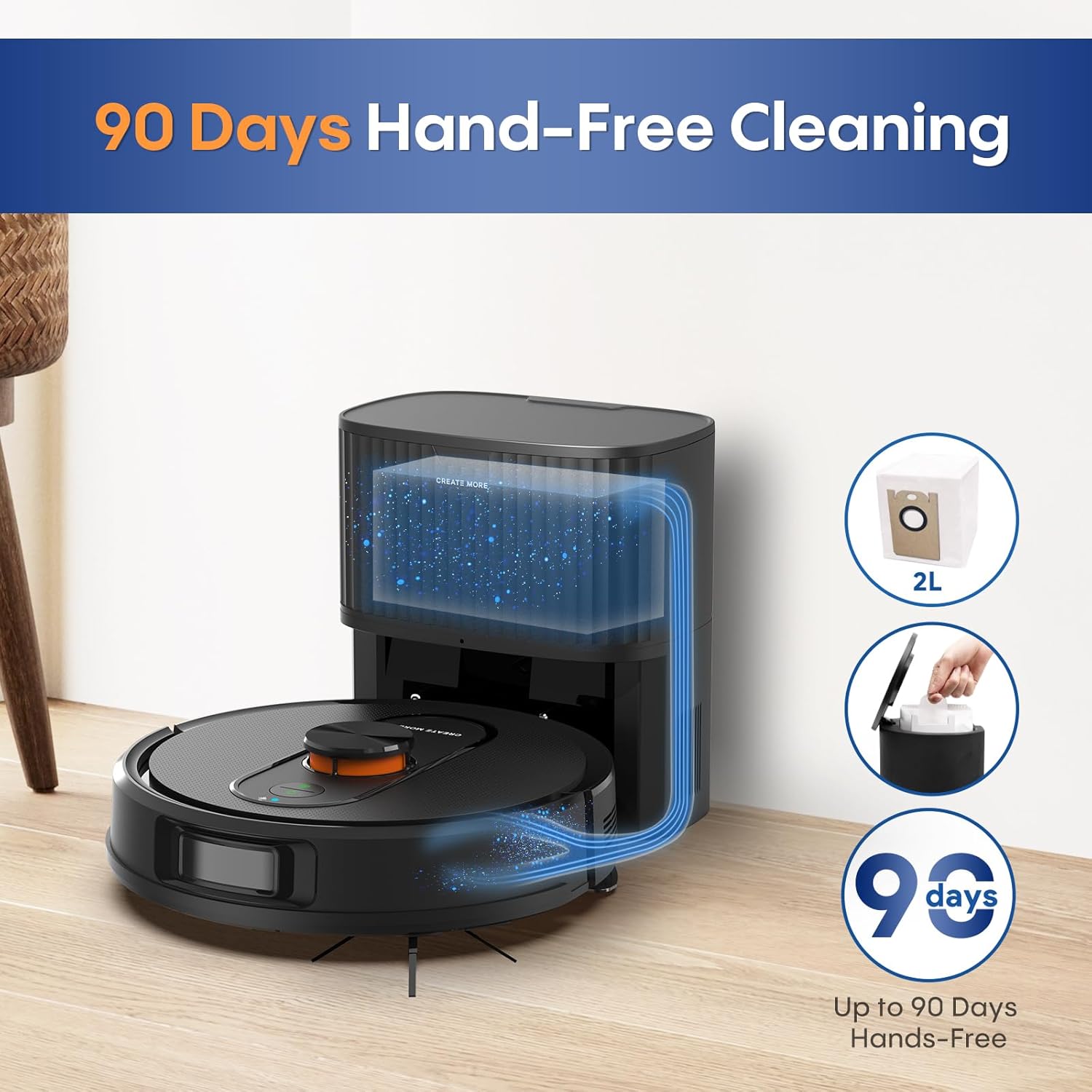Robot Vacuum and Mop with LiDAR Navigation, 5000Pa Robot Vacuum Cleaner with Self-Emptying, 90-Day Hands-Free,Mapping, Wi-Fi/App/Alexa Control, Ideal for Pet, Hard Floors, Carpet - Image 3