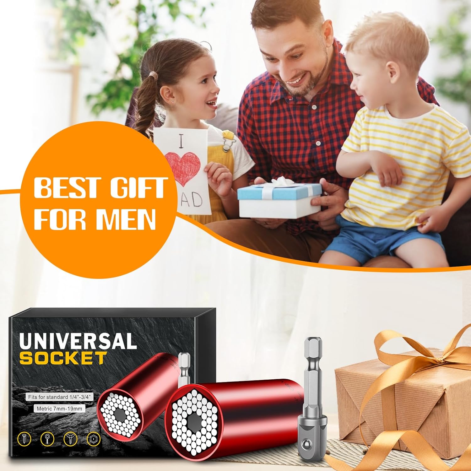 Universal Socket Tools Gifts for Men - Christmas Stocking Stuffers for Men Dad Him Husband Women Cool Stuff Ideas Gadgets Birthday Gifts for Dad Grip Socket Set with Power Drill Adapter (7-19mm) Red - Image 7