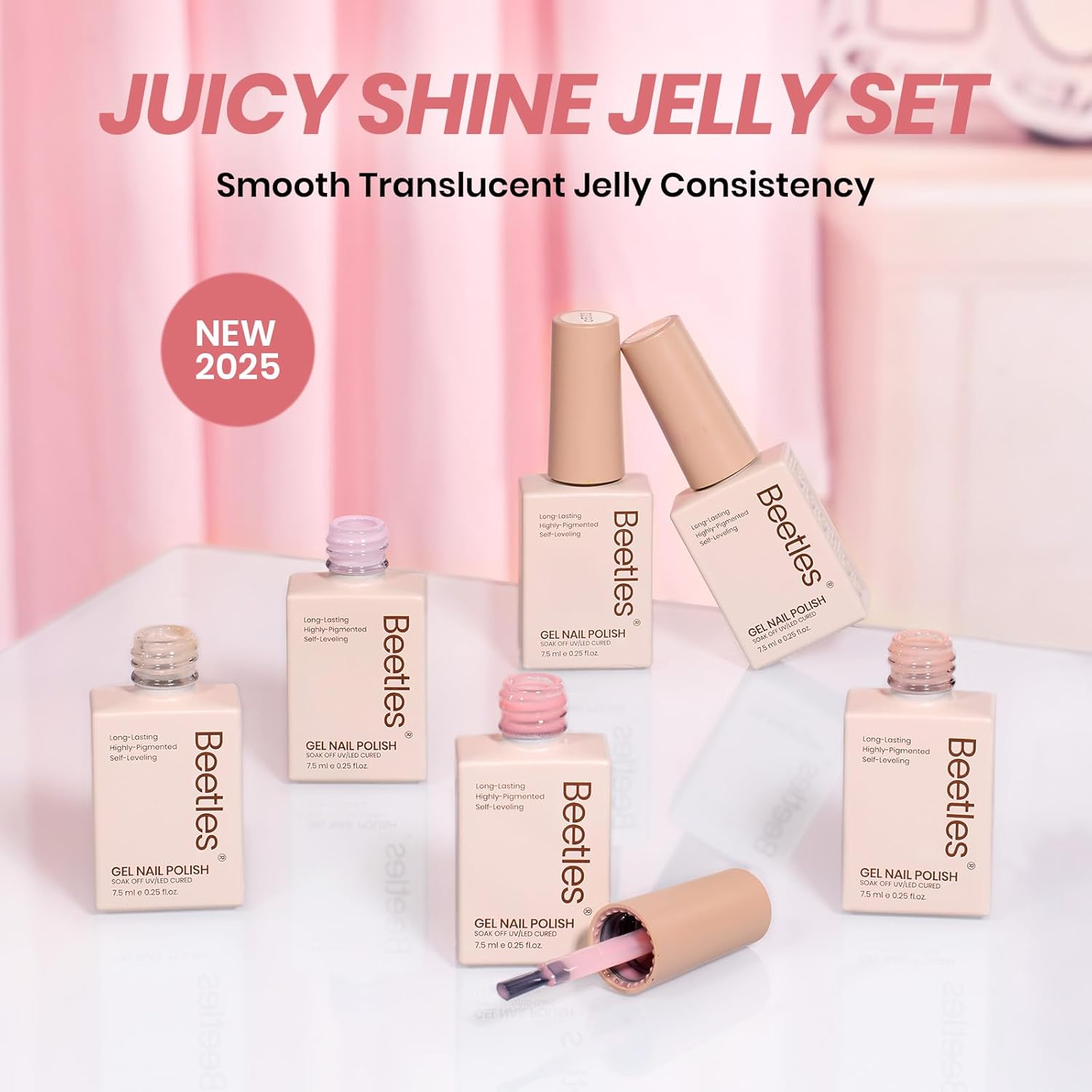 beetles Gel Polish Whispers of Love Jelly Gel Nail Polish Set - 6 Colors Milky White Nude Pink Neutral Sheer Translucent Soak Off UV Gel Nail Kit, Nail Concealer for Salon DIY Manicure Gift for Women - Image 7