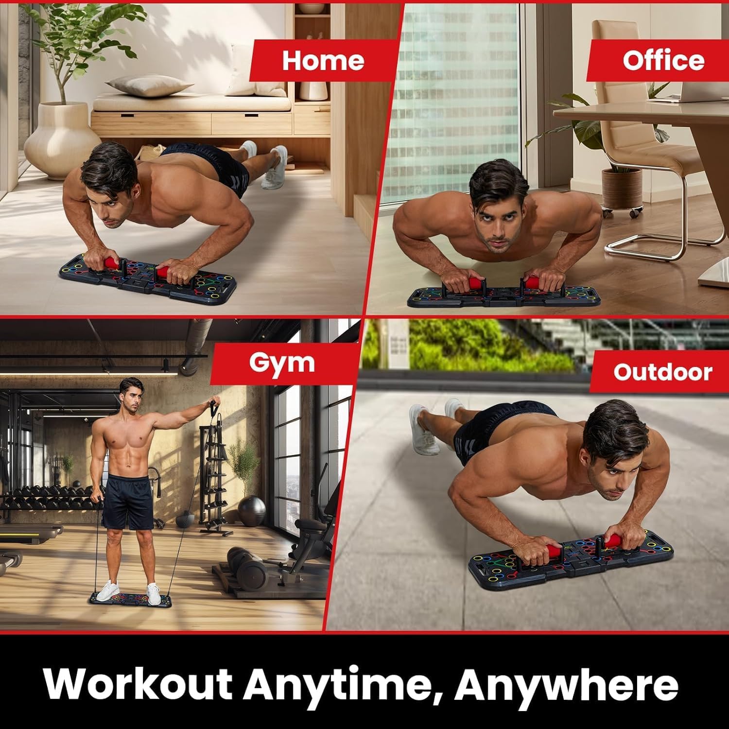 Push Up Board 60 in 1 with Smart Counter, Foldable Portable Home Gym System with Resistance Bands & Handles, Strength Training Equipment for Men & Women, Full Body Workout Kit - Image 8