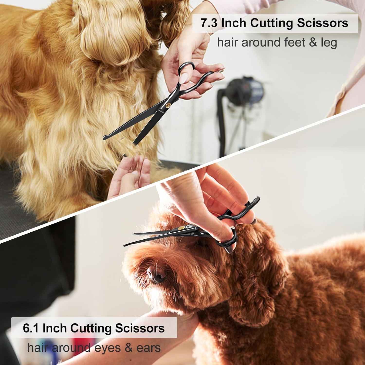 CIICII Dog Grooming Scissors Kit, 7 Inch Professional Pet Grooming Scissors Set with Safety Round Tip (Dogs/Cat Hair Cutting Trimming Thinning Shears with Curved Scissors) for DIY Home Salon (Black) - Image 5