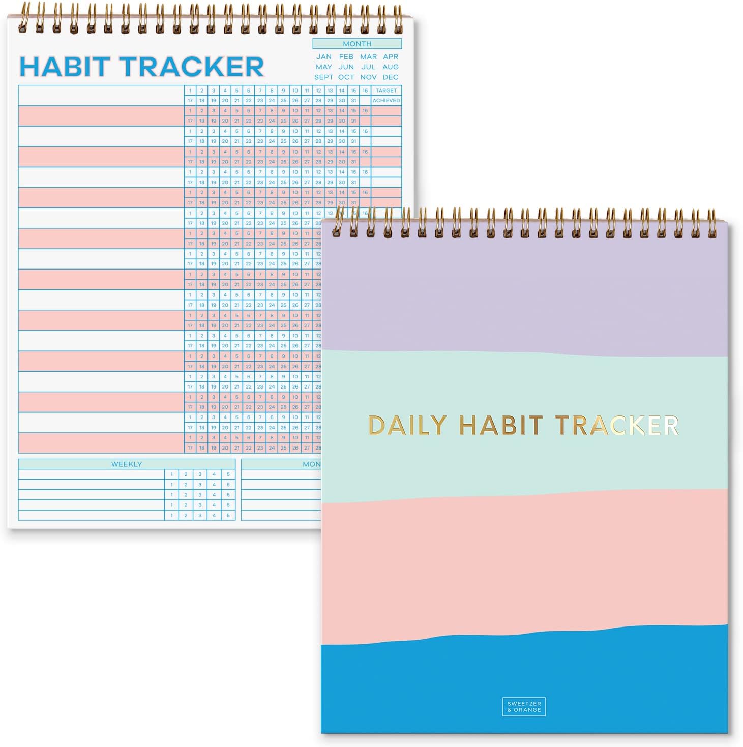 S&O Striped Habit Tracker Calendar - 24 Month Daily task Journal - Undated Routine Planner with Personalized Goal Chart for Health, Fitness & Finance - Weekly Chore Chart for Adults