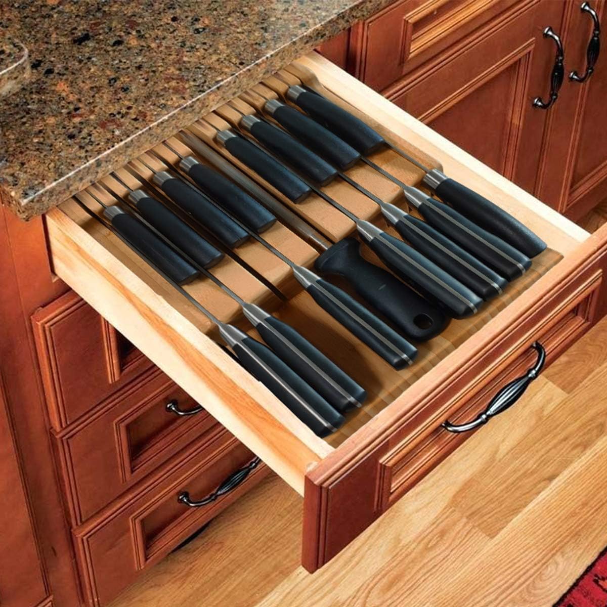 NIUXX Bamboo In-Drawer Knife Block Set for 16 Knives(Not Included), Large Kitchen Detachable Washable Cutlery Slot Organizer Storage Holder for Sharpening Steel and Cutter - Image 4