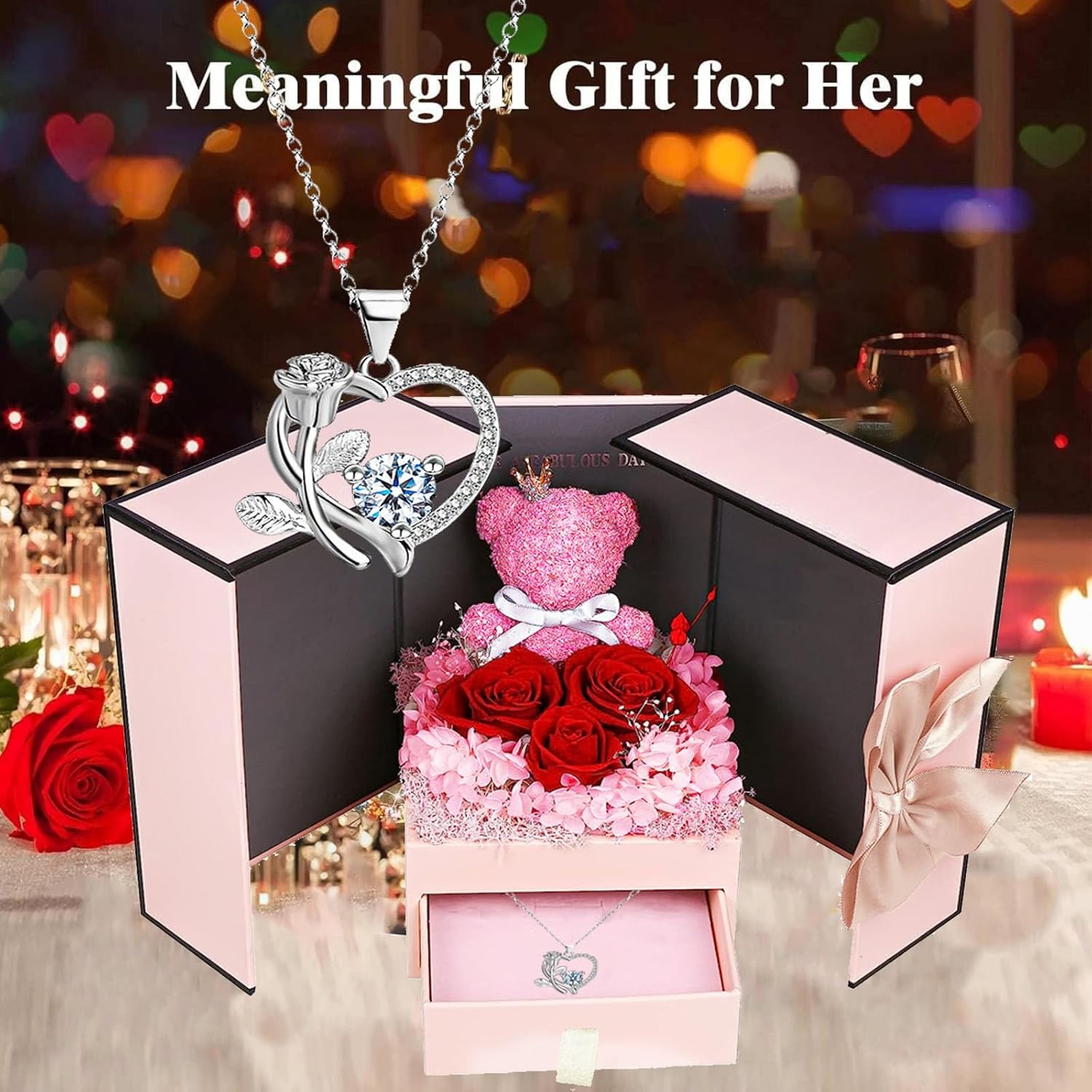 Suturun Preserved Roses Forever Flowers Gifts for Women,Eternal Preserved Rose with Necklace Romantic Gift for Her,Mom,Wife,Girlfriend on Birthday Anniversary - Image 7