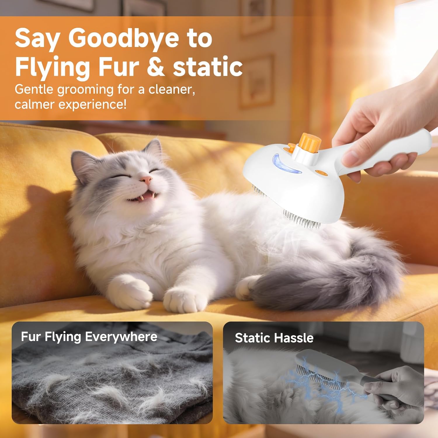 Pet Steam Brush for Dog & Cat – 3-in-1 Spray Hair Removal Comb for Shedding & Grooming, Softens Fur & Reduces Static – Water Brush for Long & Short Coats, Bath-Hating Pets, Includes Waterless Shampoo - Image 2