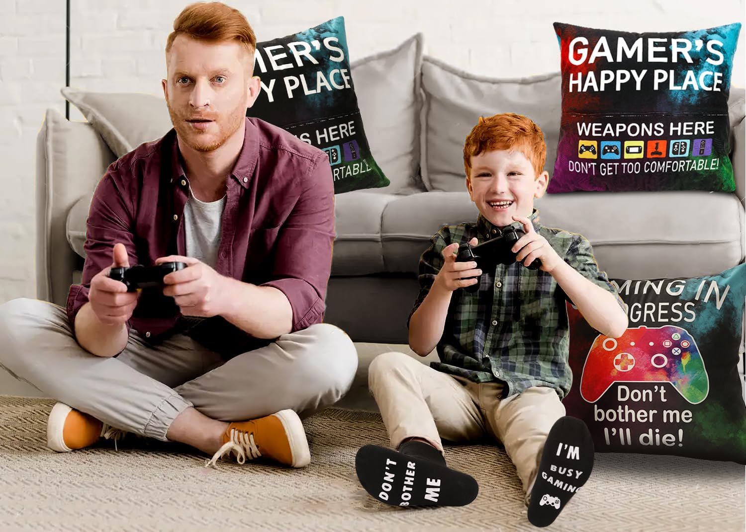 OCCdesign Gamer Gifts for Teenage Boys Men, Gaming Room Decoration, Gamer Pillow Cover and Game Socks Gifts Set, Christmas Stocking Stuffers Ideas for Teens Boys Girls Men Father Boyfriends 18" x 18" - Image 5