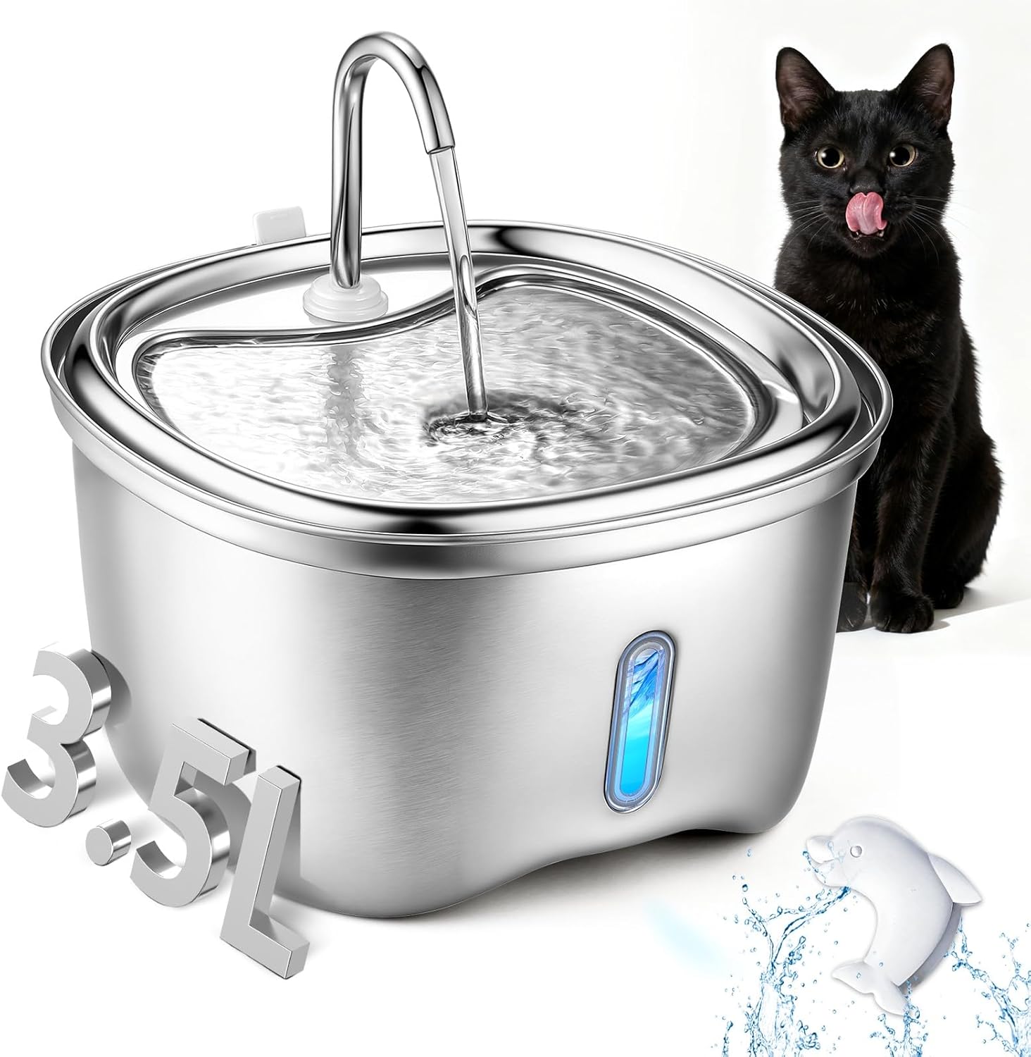 Cat Water Fountain Stainless Steel, 120oz/3.5l Water Fountains for Cats Indoor, Automatic Silent Pump, Easy Clean Water Bowl, with Replacement Filters, Unique Cat-Shaped Design - Image 7