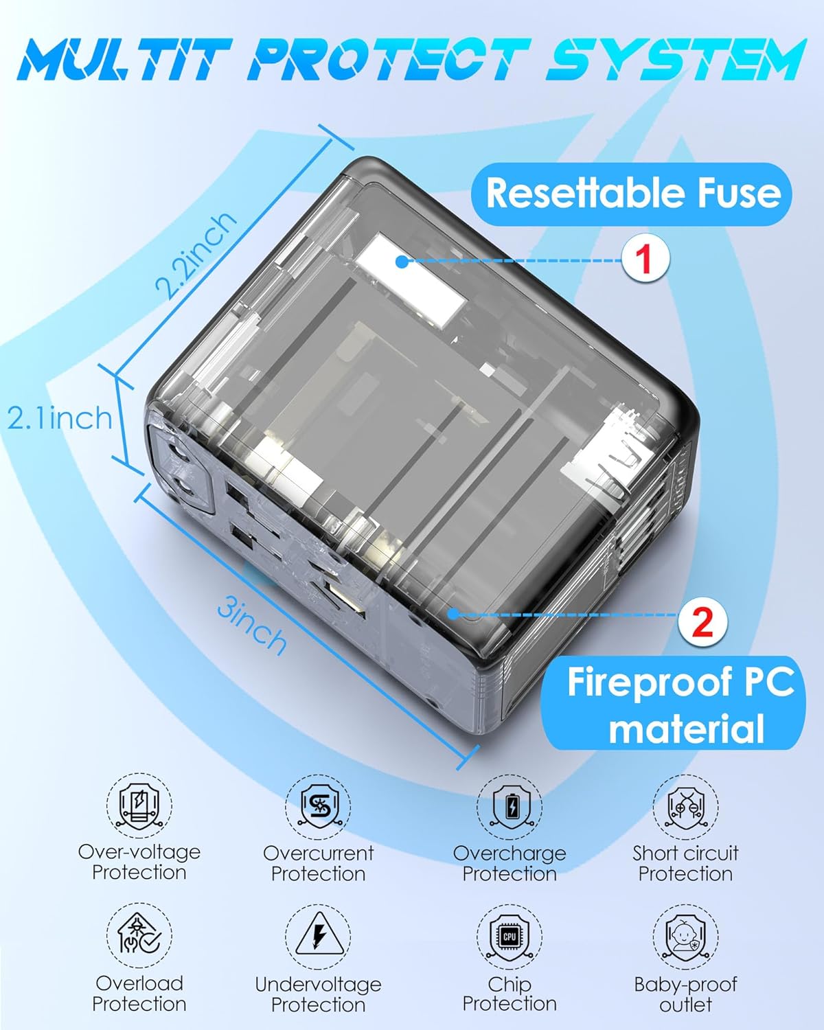 Universal Travel Adapter with 35W USB-C PD Fast Charging, 5 USB C/A Ports, 2500W AC Outlet, International Power Adapter for Europe UK Japan, Worldwide Plug Adapter for 200+ Countries Travel Essentials - Image 7