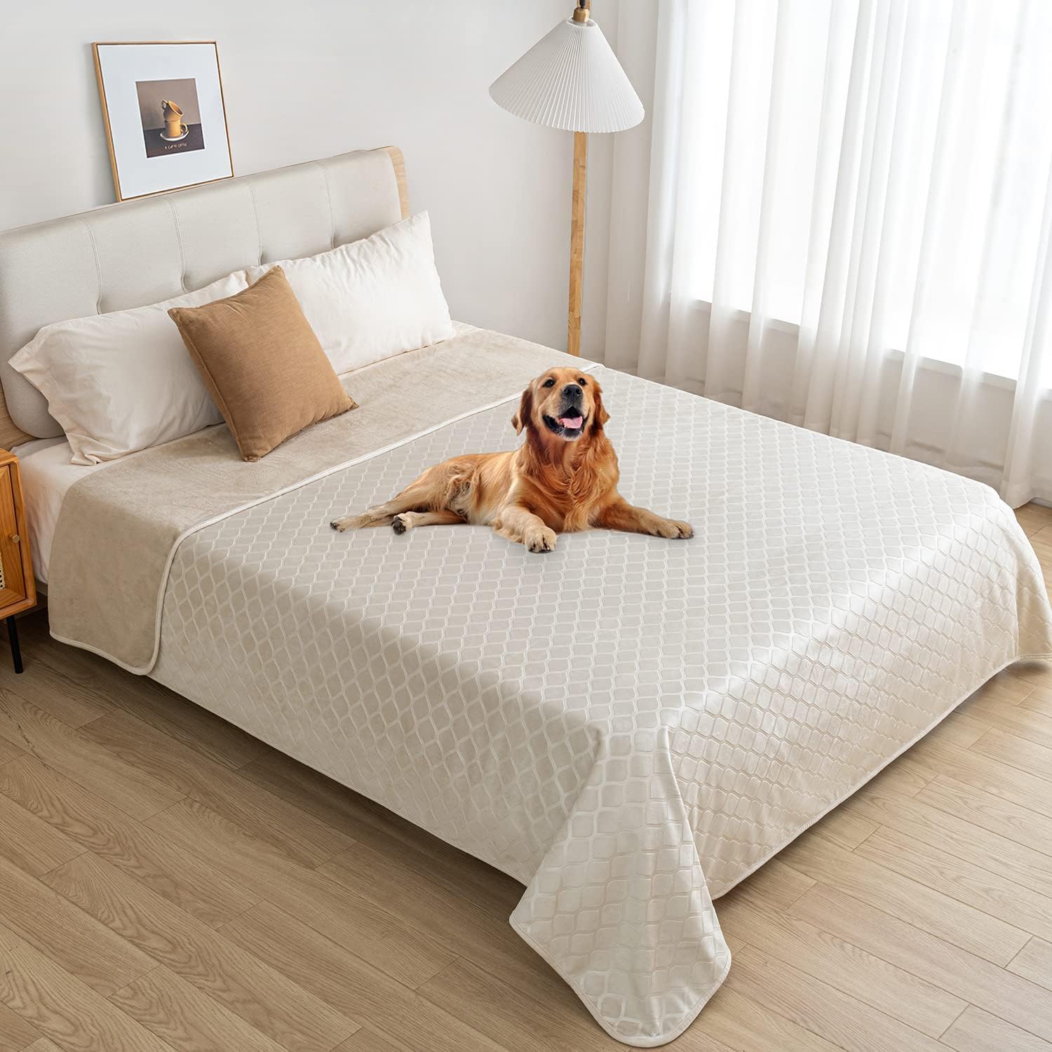 fuguitex Waterproof Dog Blanket Bed Cover Dog Crystal Velvet Moroccan Fuzzy Cozy Plush Pet Blanket Throw Blanket for Couch Sofa(40 * 60 inch, Cream+Beige) - Image 6