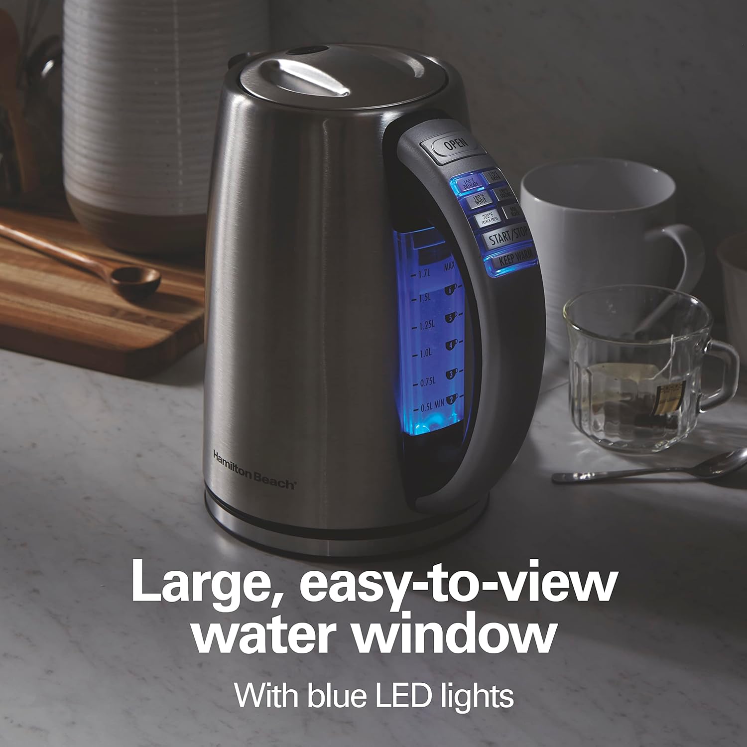 Hamilton Beach 1.7 Liter Temperature Control Electric Kettle, Water Boiler & Heater, Fast Boiling 1500 Watts, BPA Free, Cordless, Auto-Shutoff and Boil-Dry Protection, Stainless Steel (41020R) - Image 8