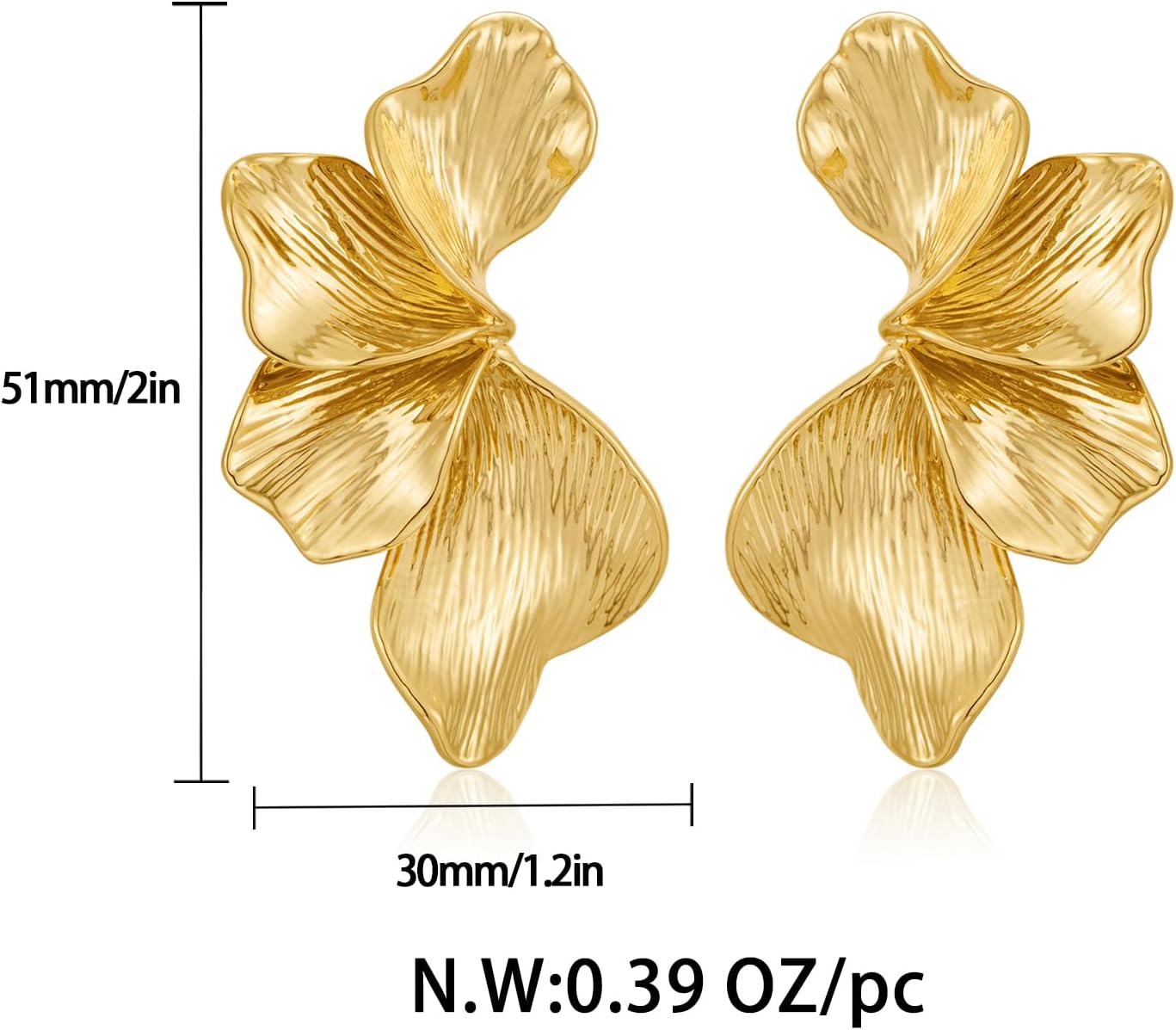 Chunky Gold Statement Earrings For Women Gold Plated Sectored Flower Leaf Shell Angel Wing Earrings Trendy Boho Jewelry For Women Large Stud Earrings Hypoallergenic Earrings - Image 5