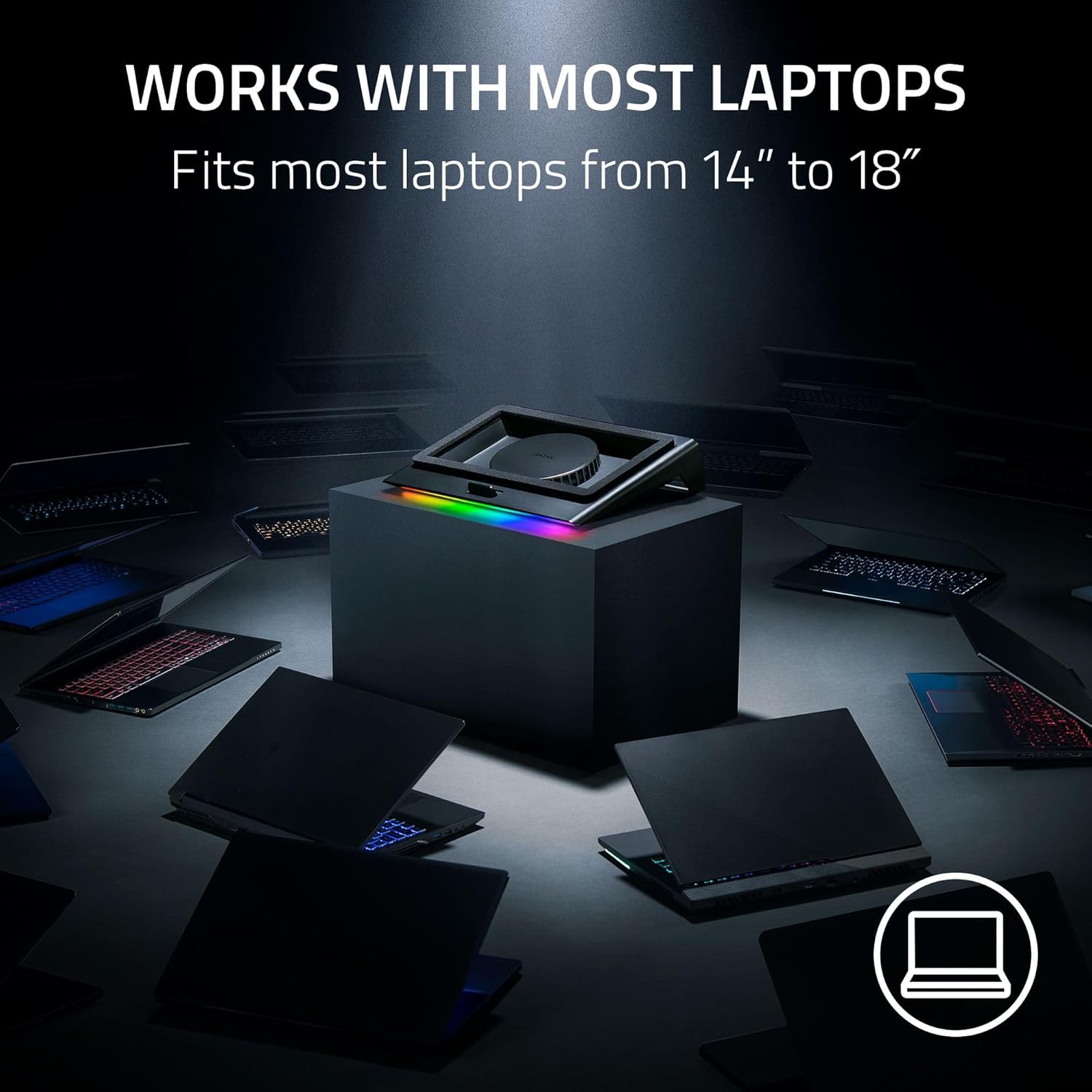 Razer Laptop Cooling Pad: Adaptive Smart - Intelligent Fan Control - Airtight Pressure Chamber - Fits Most Laptops & Macbooks 14” to 18" - Preset & Custom Fan Curves - 3 Port USB Type A - Chroma RGB - Image 4