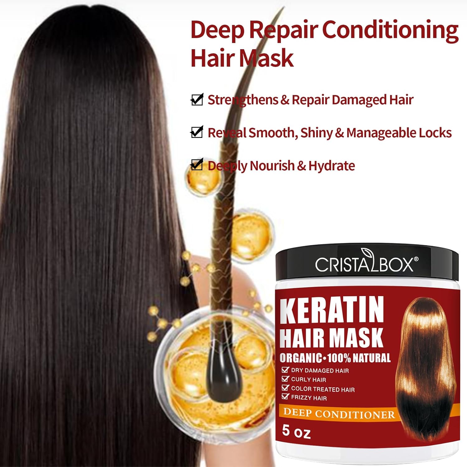 2 Pack Collagen Hair Mask & Keratin Hair Mask,Keratin Hair Treatment,Repair Treatment Deep Conditioning Hair Treatment Mask for Damaged Hair,Hydrating Conditioner with Argan Oil for Dry Hair - Image 2