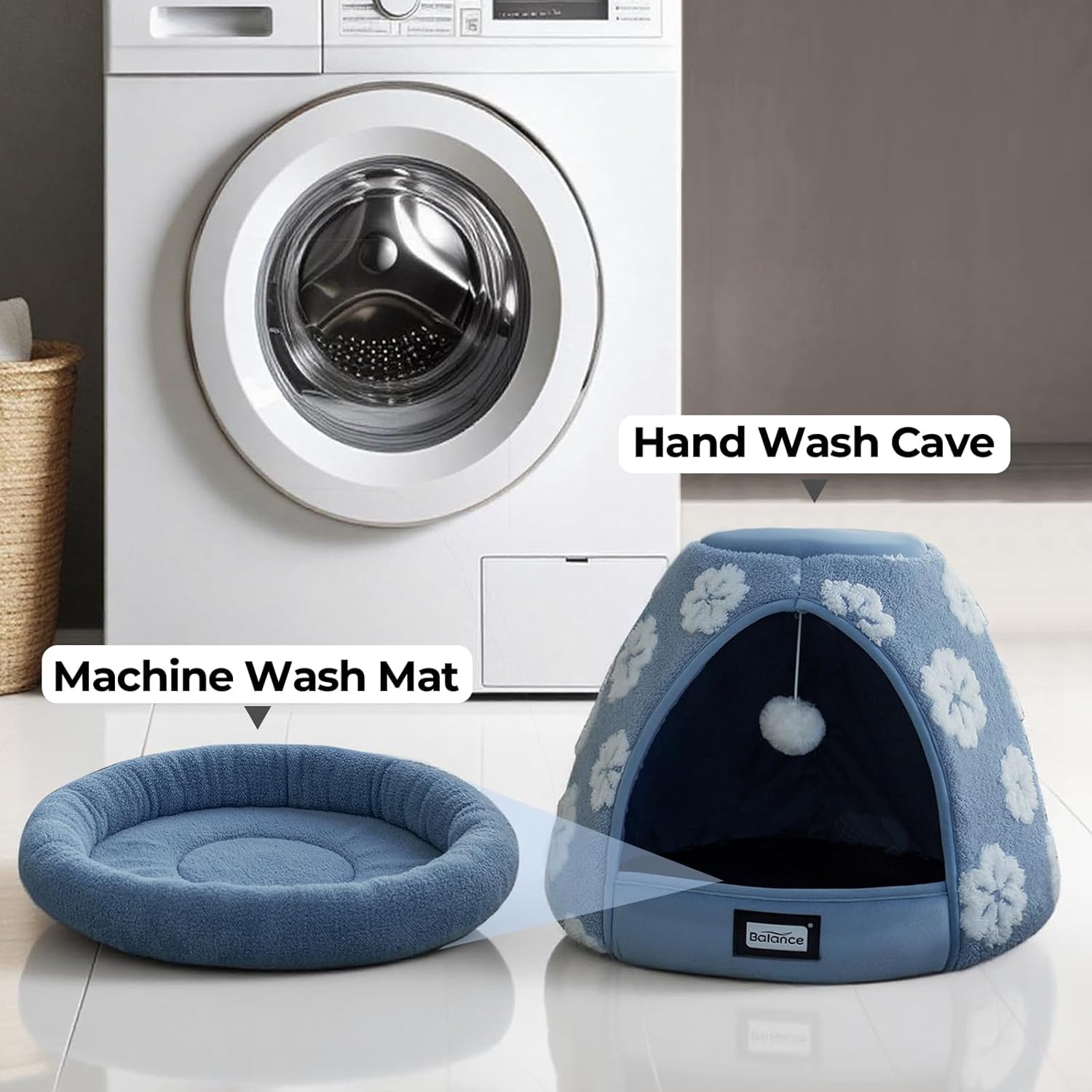 BALANCE Cat Beds for Indoor Cats, 2-in-1 Cat Bed Cave with Anti-Slip Bottom and Ultra-Soft Plush, Cozy Cats House Tent for Kittens and Small Dogs, 19 Inches, Blue - Image 9