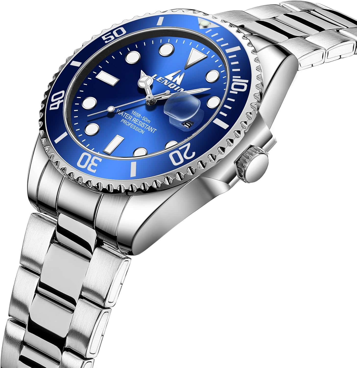 LN LENQIN Mens Watches Stainless Steel Waterproof Analog Quartz Watch for Men with Date Luminous Fashion Wristwatch - Image 2
