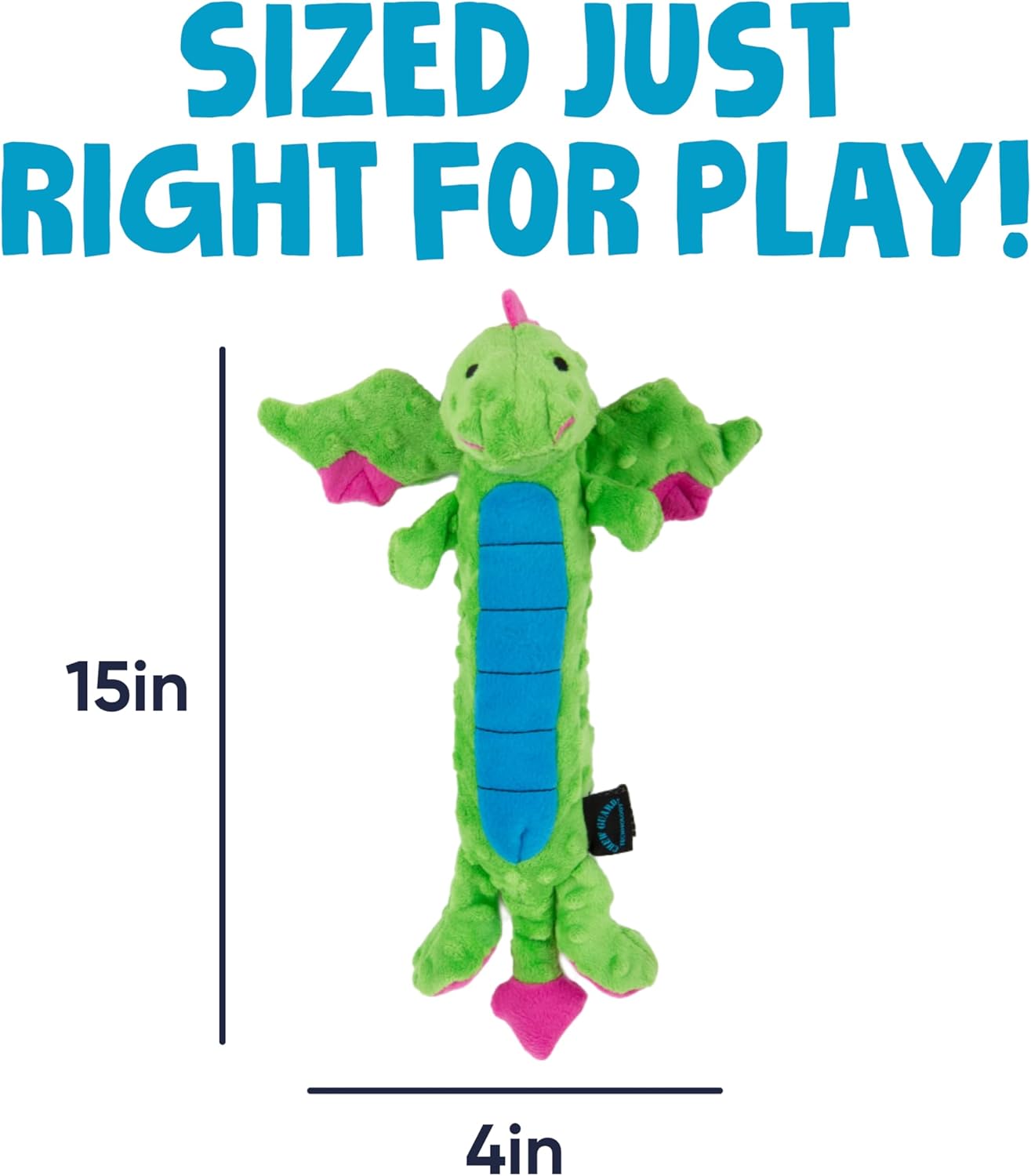 goDog Bubble Plush Skinny Dragons Squeaky Plush Dog Toy, Chew Guard Technology - Green, Large - Image 3