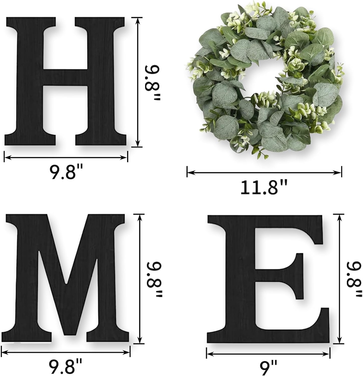 Pinkpum Wood Home Sign with Artificial Eucalyptus Wreath for O, Hanging Farmhouse Wall House Decor Wood Letters for Wall Art Rustic Home Decor, Wall Decor for Living Room Kitchen Entryway (Black) - Image 5