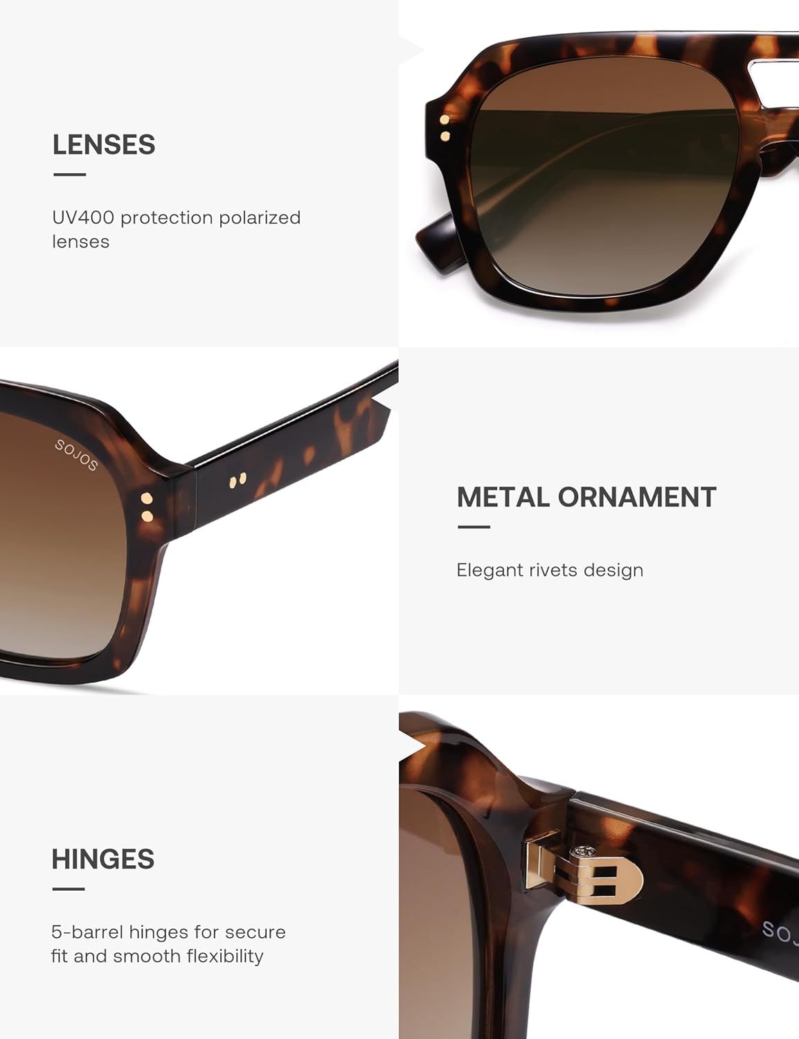 SOJOS Retro Thick Polarized Aviator Sunglasses for Women Men, Large Trendy Bold Square Pilot Shades SJ2385 - Image 5
