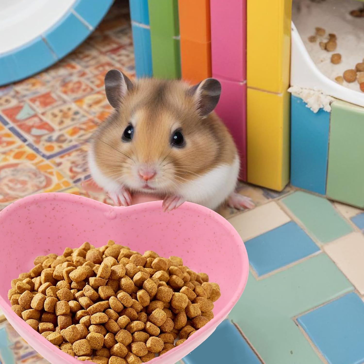 3 Pack Hamster Food Bowl Rabbit Guinea Pig Food Dish Cute Heart Shape Water Dish for Hamster Hedgehog Gerbil Small Animals Rat Rodent (Green, Blue and Pink) - Image 7