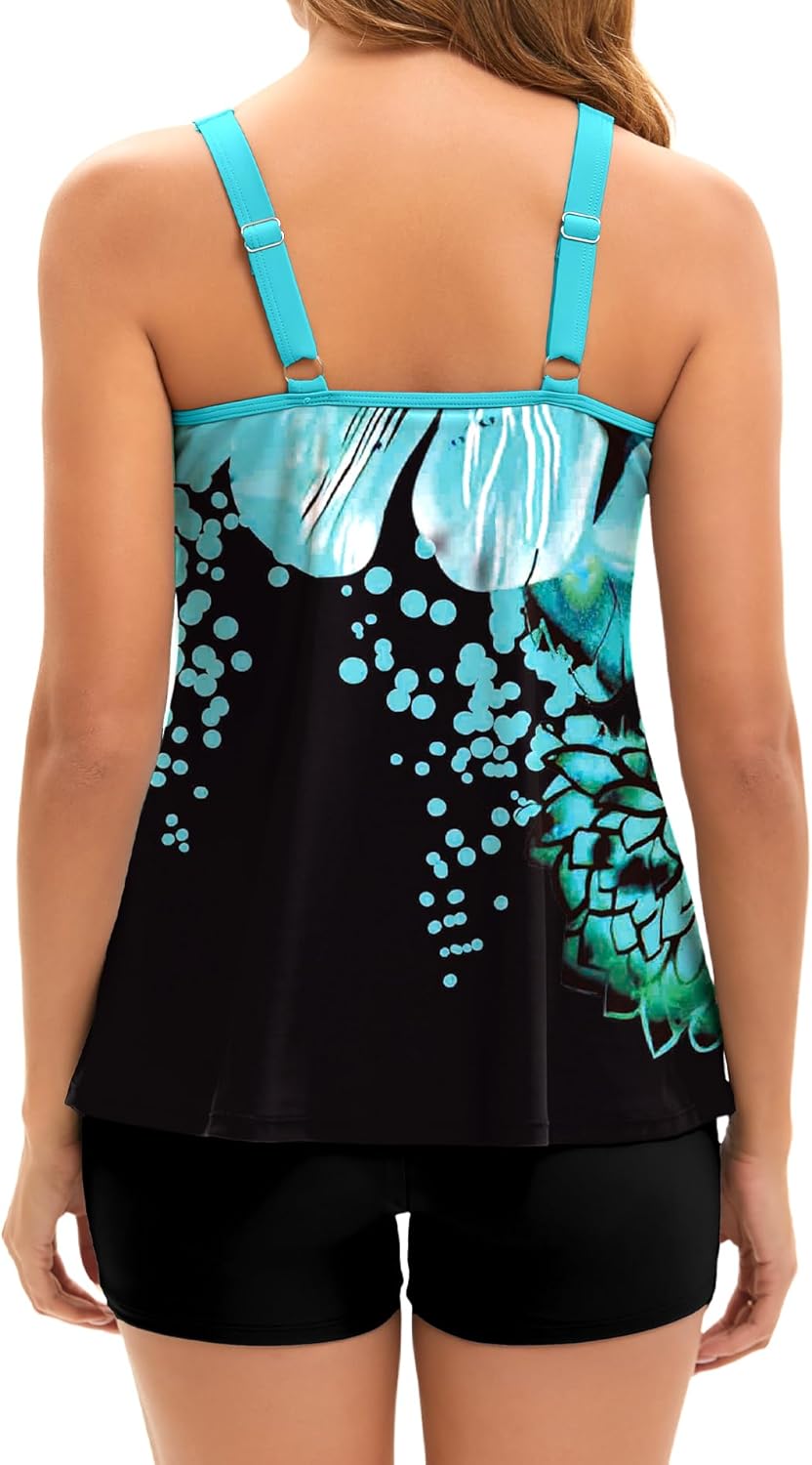 Arolina Tankini Swimsuits for Women Tummy Control Two Piece Bathing Suits Flowy Swim Tops with Boy Shorts - Image 3