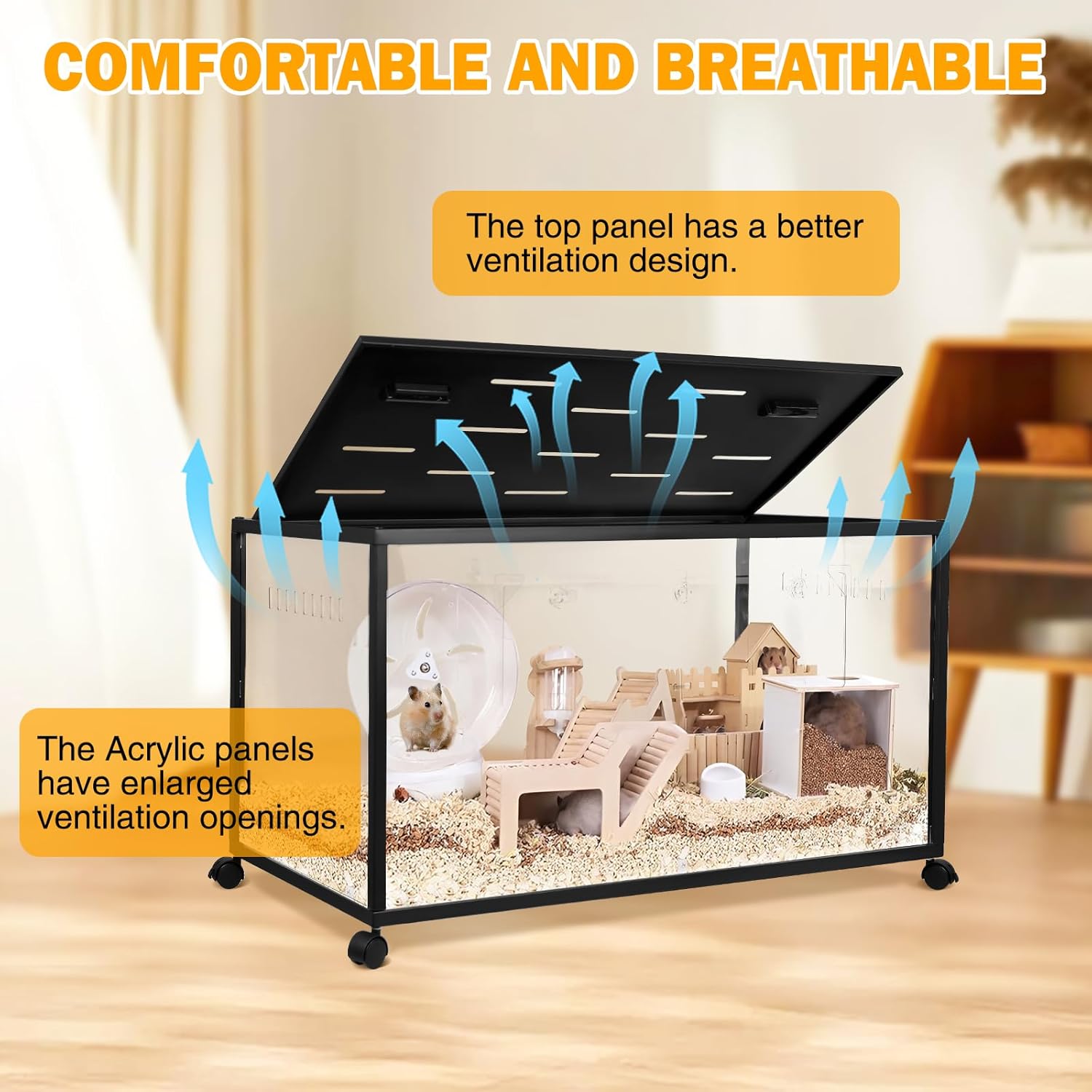 Hamster Cage, 360-Viewing Metal Rat Cage, Chewproof, Stackable Large Cage with Top Access, for Dwarf Syrian Hamster, Gerbil, Mouse (24 * 16 * 16IN) - Image 2