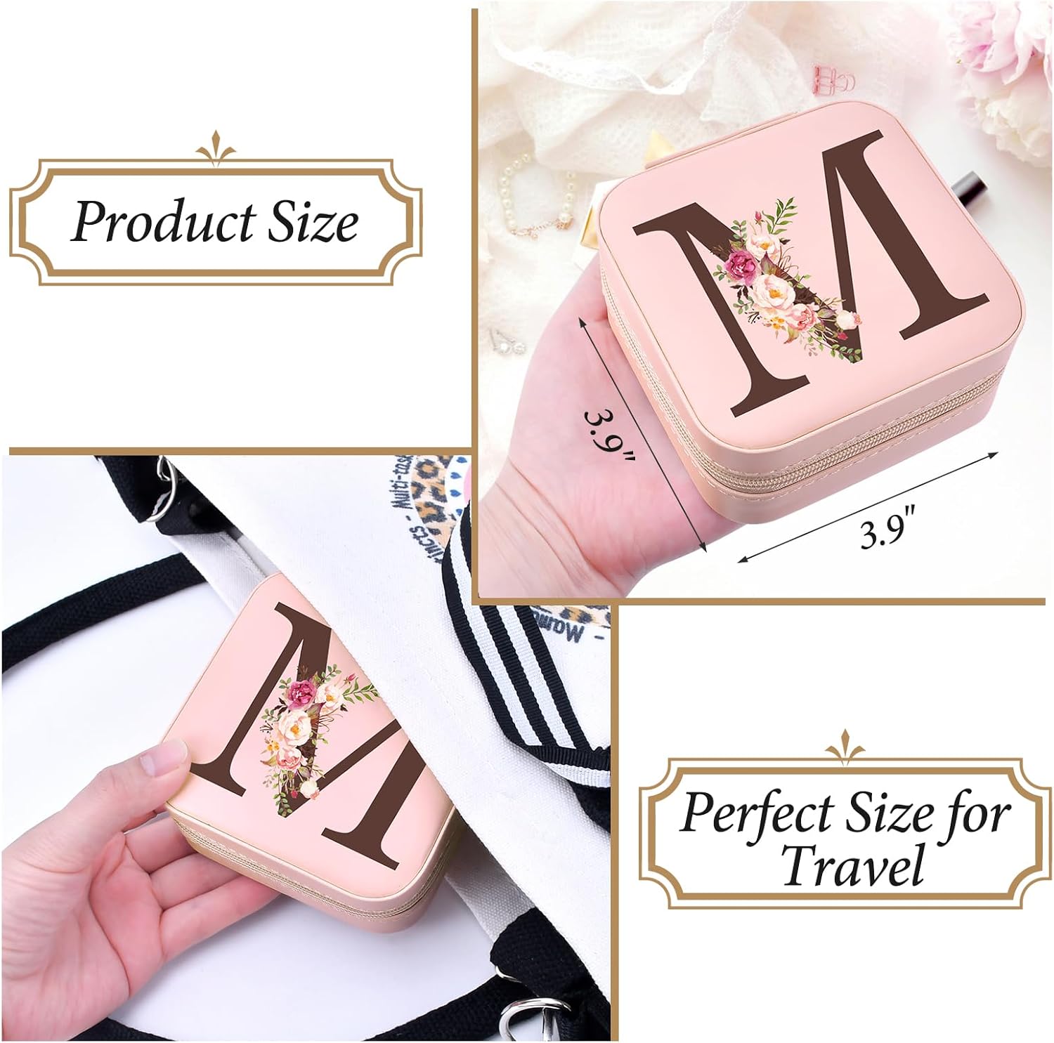 Personalized Birthday Gifts for Women, Christmas Gifts for Mom Teacher,Sisters Gifts from Sister, Travel Jewelry Case Box Organizer for Wife Daughter Aunt Friend Grandma, Initial M - Image 4