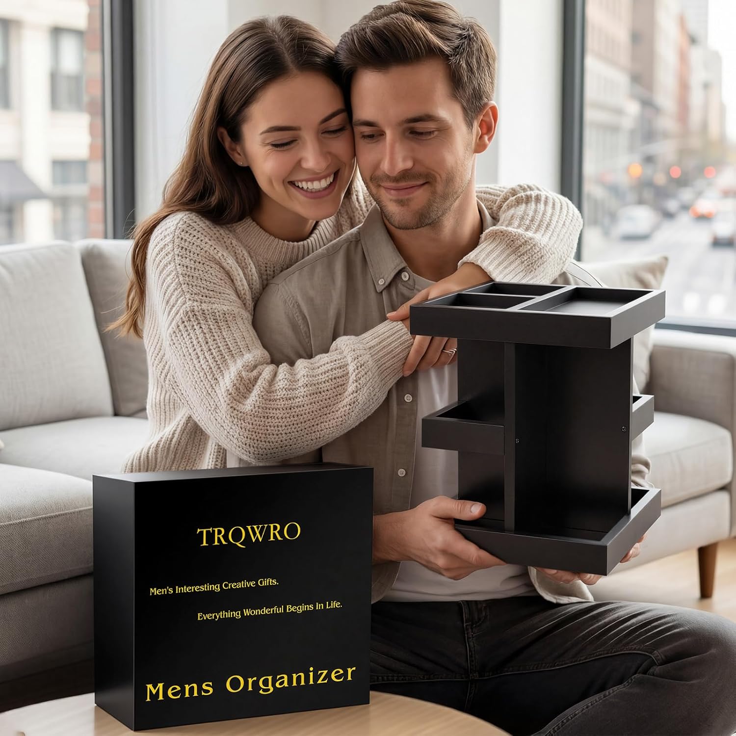 Fathers Day Gift for Men,Mens Organizer,Cologne Stand with Rotate,Mens Accessory Organizers or Valet Tray,Birthday Gift for Dad,Husband,Boyfriend,Anniversary Idea for Him,Watch,Perfume Holder - Image 3
