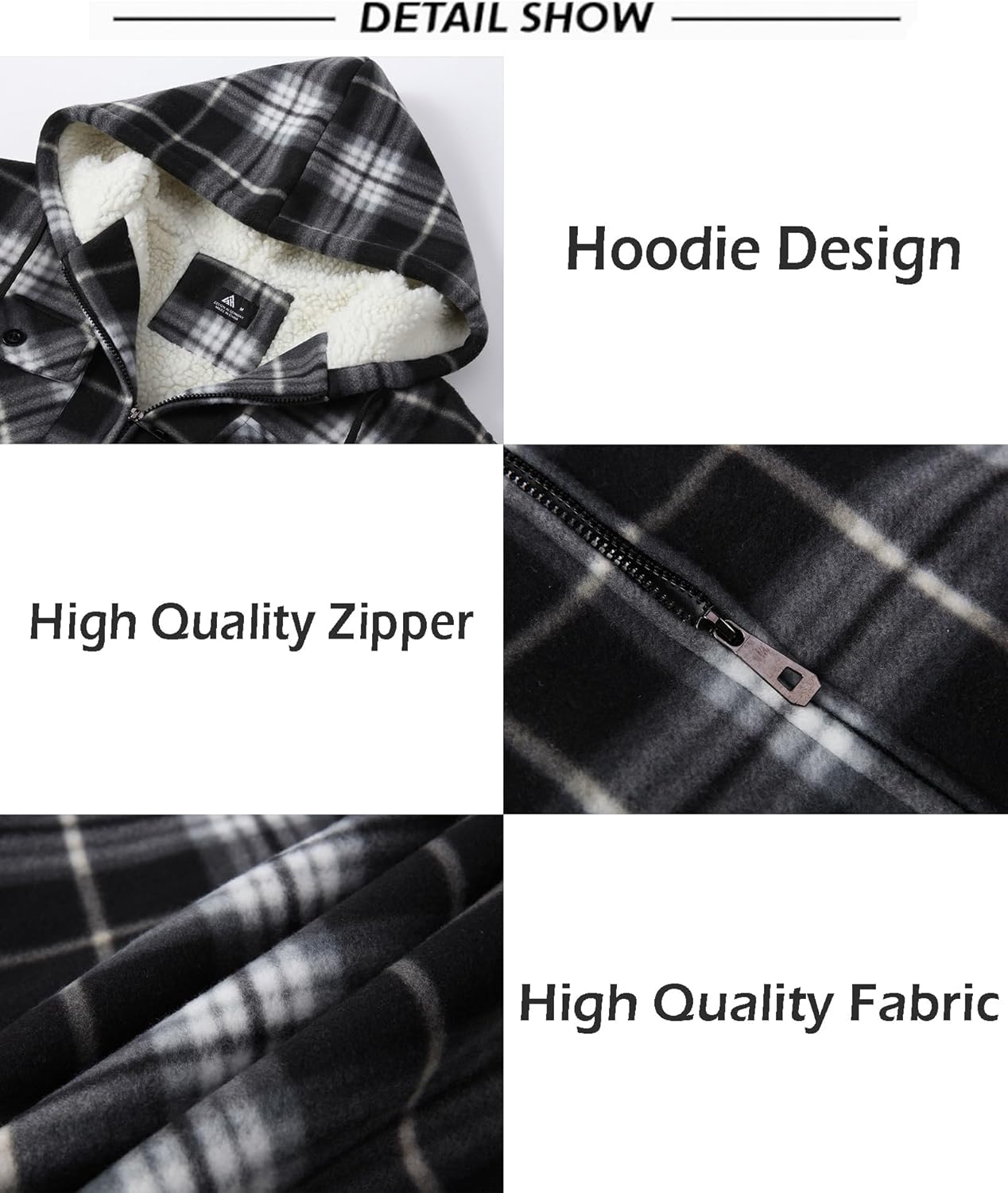 SCODI Men's Flannel Shirt Jacket Fleece Sherpa Lined Plaid Jackets Coat Full Zip Up Hoodie Winter Outwear - Image 4