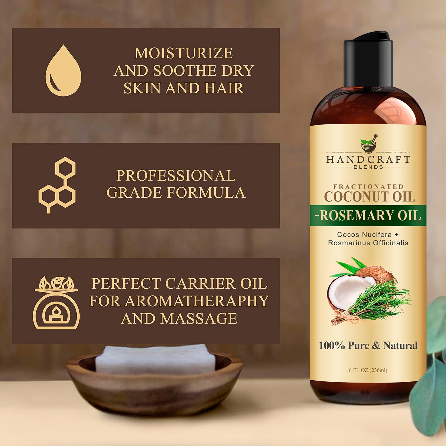 Handcraft Blends Fractionated Coconut Oil Infused with Rosemary - 8 Fl Oz - 100% Pure and Natural - Premium Grade Carrier for Skin, Hair and Massage - Image 5