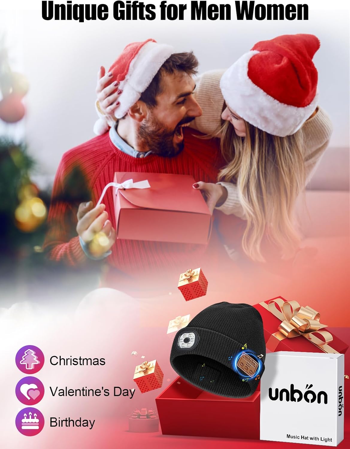 UNBON Bluetooth Beanie for Men, Bluetooth Beanie Hat with Light Headphones, Mens Birthday Gifts for Men Teen Boys Dad - Image 2