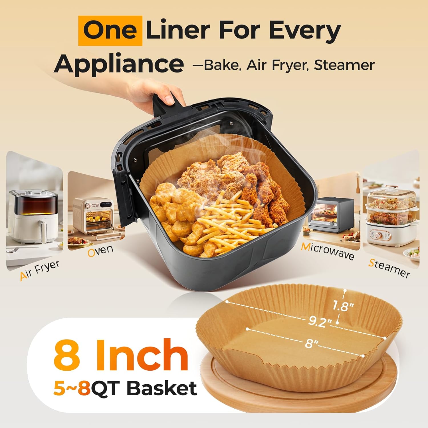 Air Fryer Paper Liners, 125Pcs Parchment Paper, Air Fryer Liners Disposable for Microwave, Non-Stick Air Fryer Liner Square Free of Bleach (8IN) - Image 3