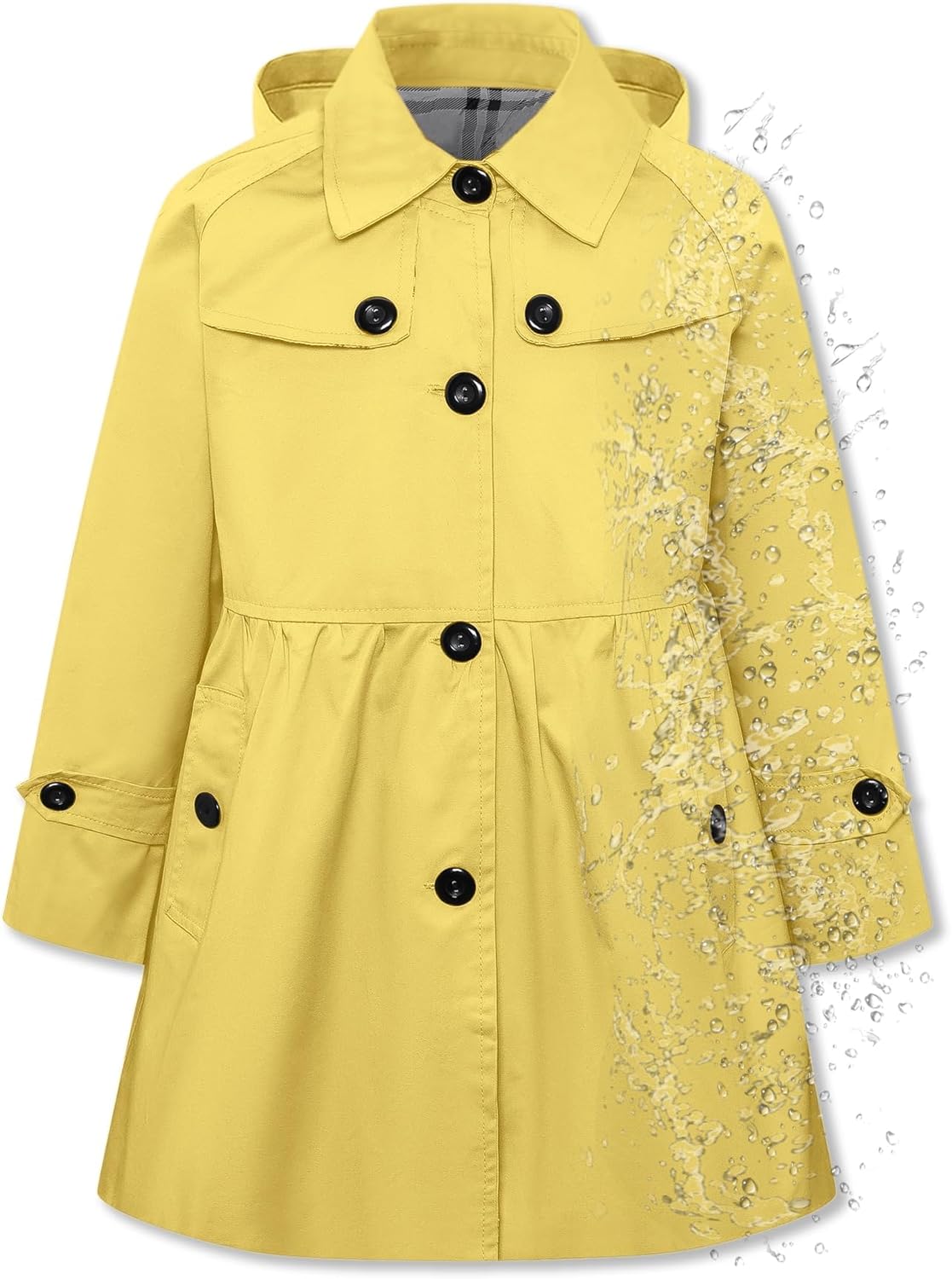 Betusline Girl's Rain Jackets Lightweight Waterproof Hooded Trench Coat Raincoats for Kids,2-14 Years